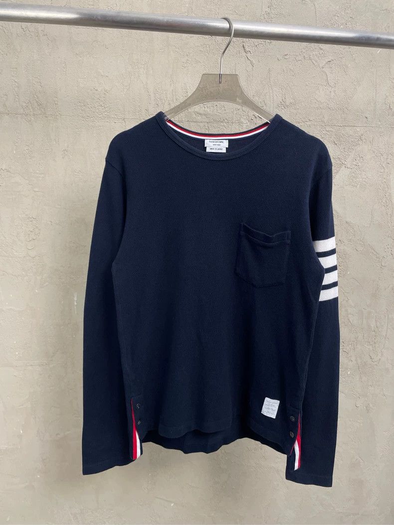 Thom Browne Thom browne Dark blue four-striped long-sleeved T-shirt 250 Size US XS / EU 42 / 0 - 1 Thumbnail