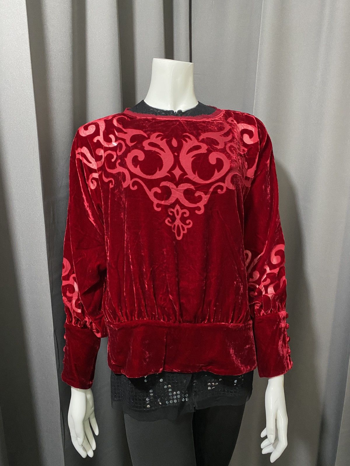 Vivienne Tam 90s Vivienne Tam- Flames Batwing Velvet Blouse Size M / US 6-8 / IT 42-44 - 1 Thumbnail