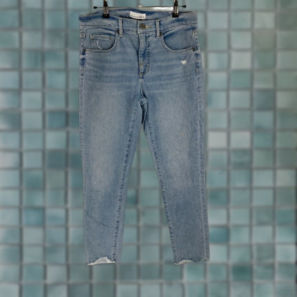 Loft LOFT Women's Light Wash Distressed Skinny Jeans Size 28 Blue Denim Ankle 5-Pocket High Rise Size 28" / US 6 / IT 42 - 1 Thumbnail