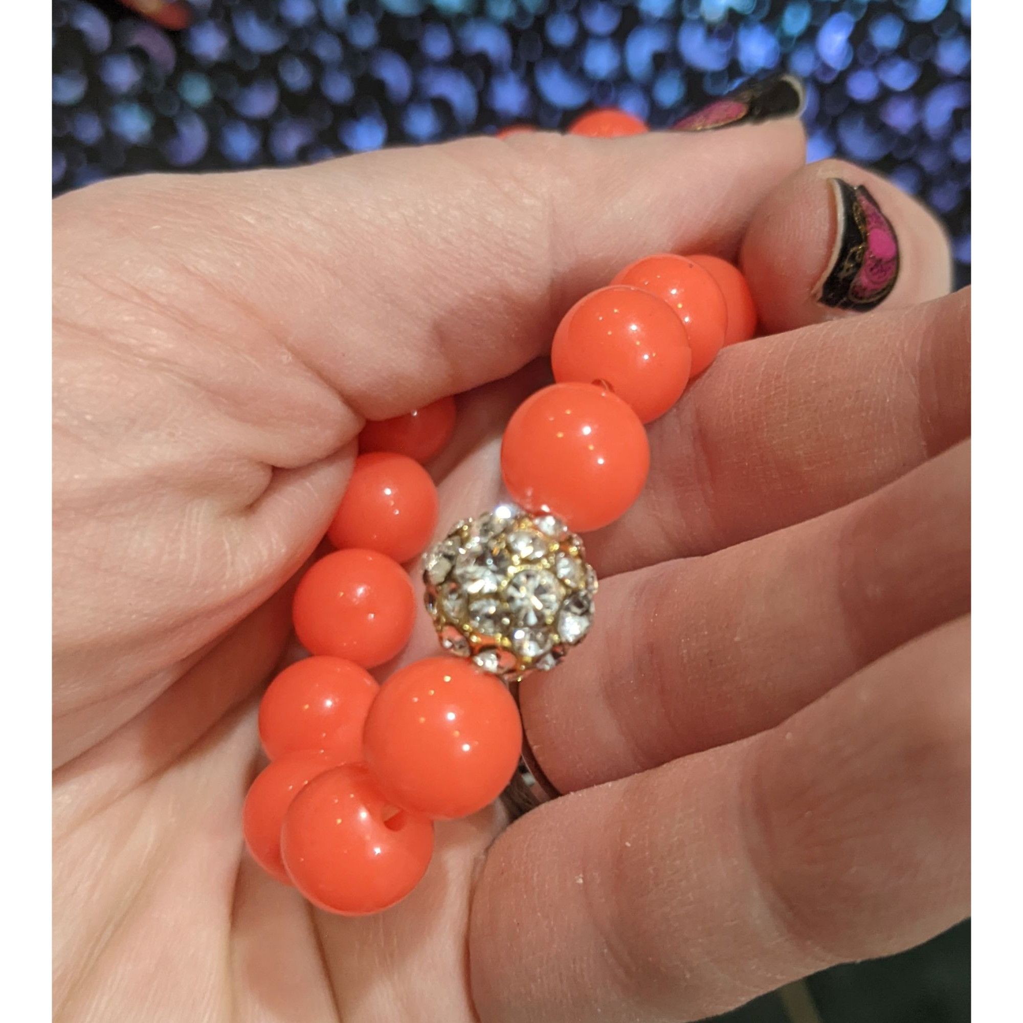 Other Neon Coral Rhinestone Beaded Stretch Bracelet Size ONE SIZE - 3 Thumbnail