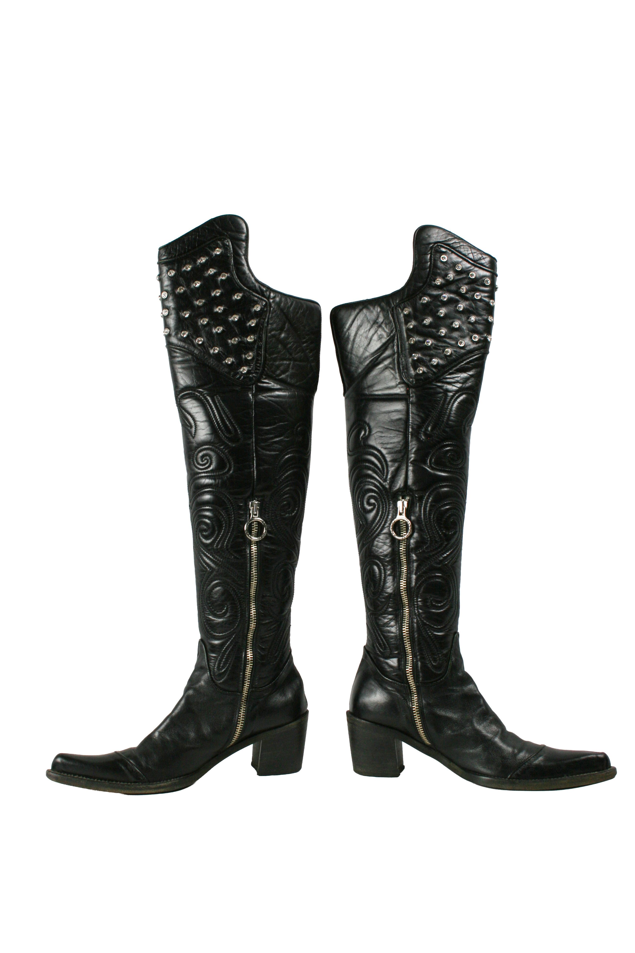 Other Fauzian Jeunesse Y2K Knight Rockstuds Leather Knee Boots Size US 5 / IT 35 - 13 Thumbnail