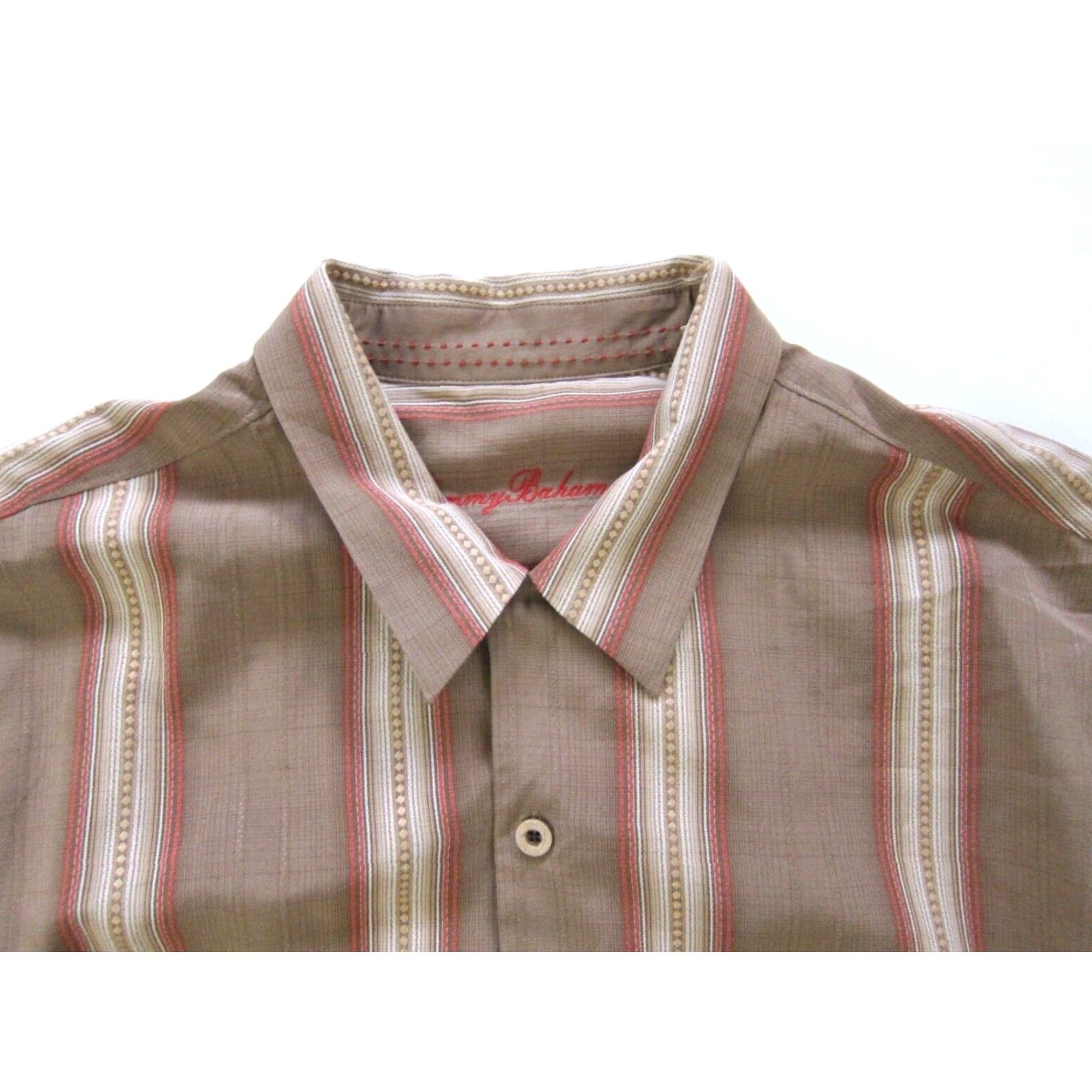 Tommy Bahama Tommy Bahama 100% Silk Brown Orange Stripe Button-Down Short Sleeve Shirt XL Men Size US XL / EU 56 / 4 - 3 Thumbnail