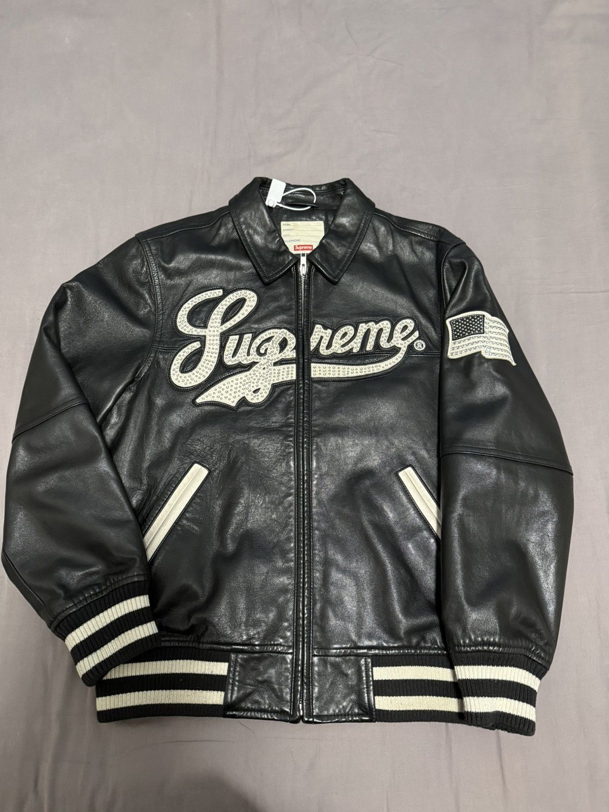 Supreme uptown studded leather jacket black