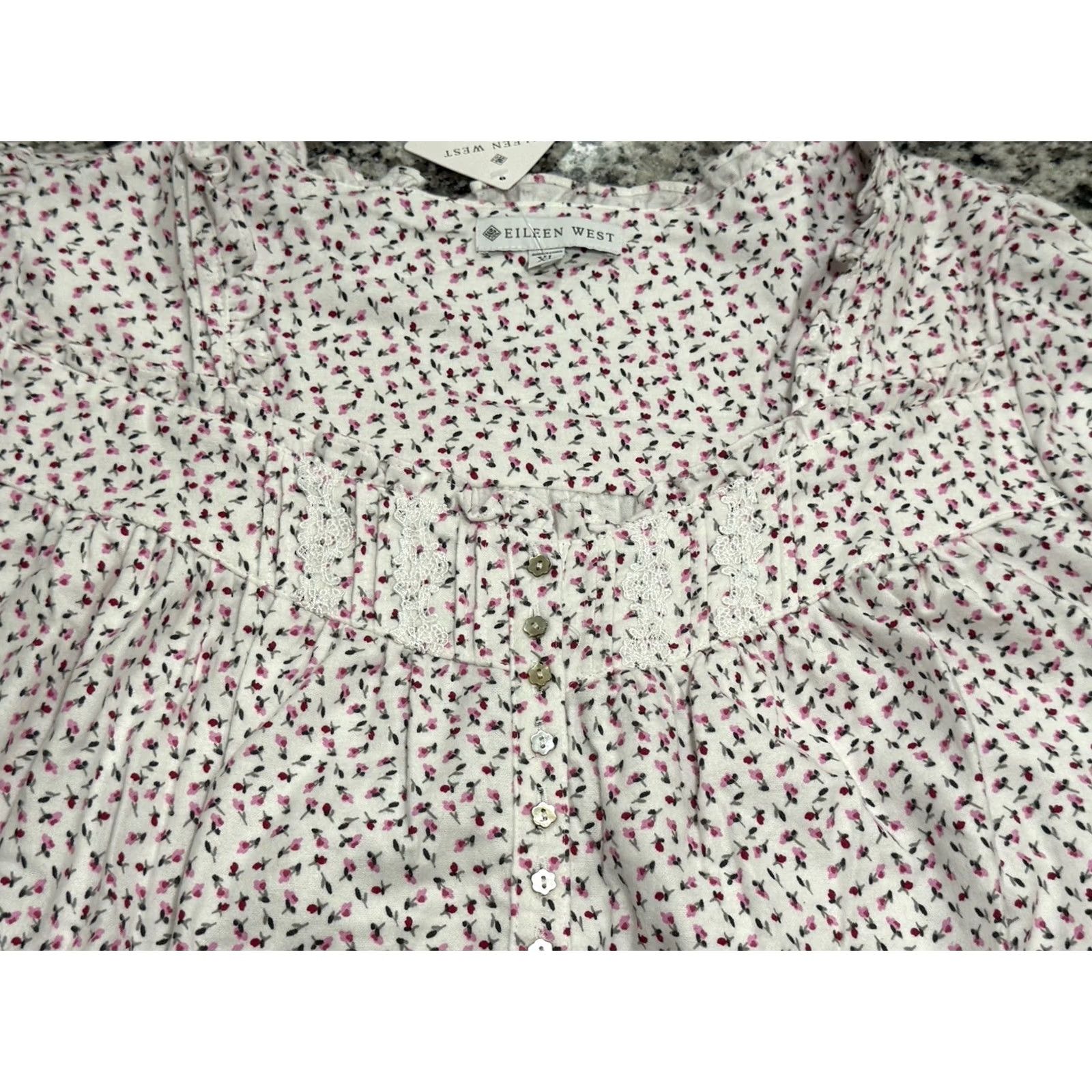 Vintage Eileen West Cotton Flannel Gown Sz XL White Long Sleeve High Neck NWT Womens Size XL / US 12-14 / IT 48-50 - 7 Thumbnail
