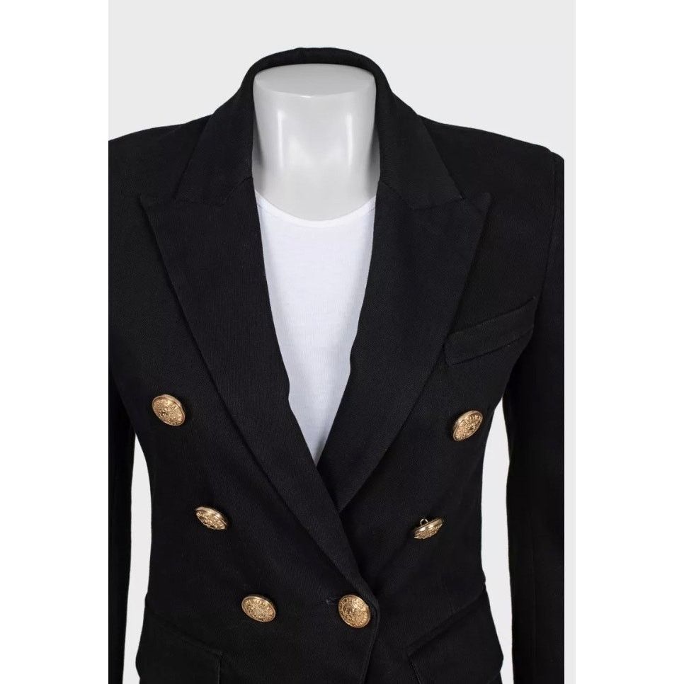 Balmain Black Fitted Jacket with Signature Buttons - FR38