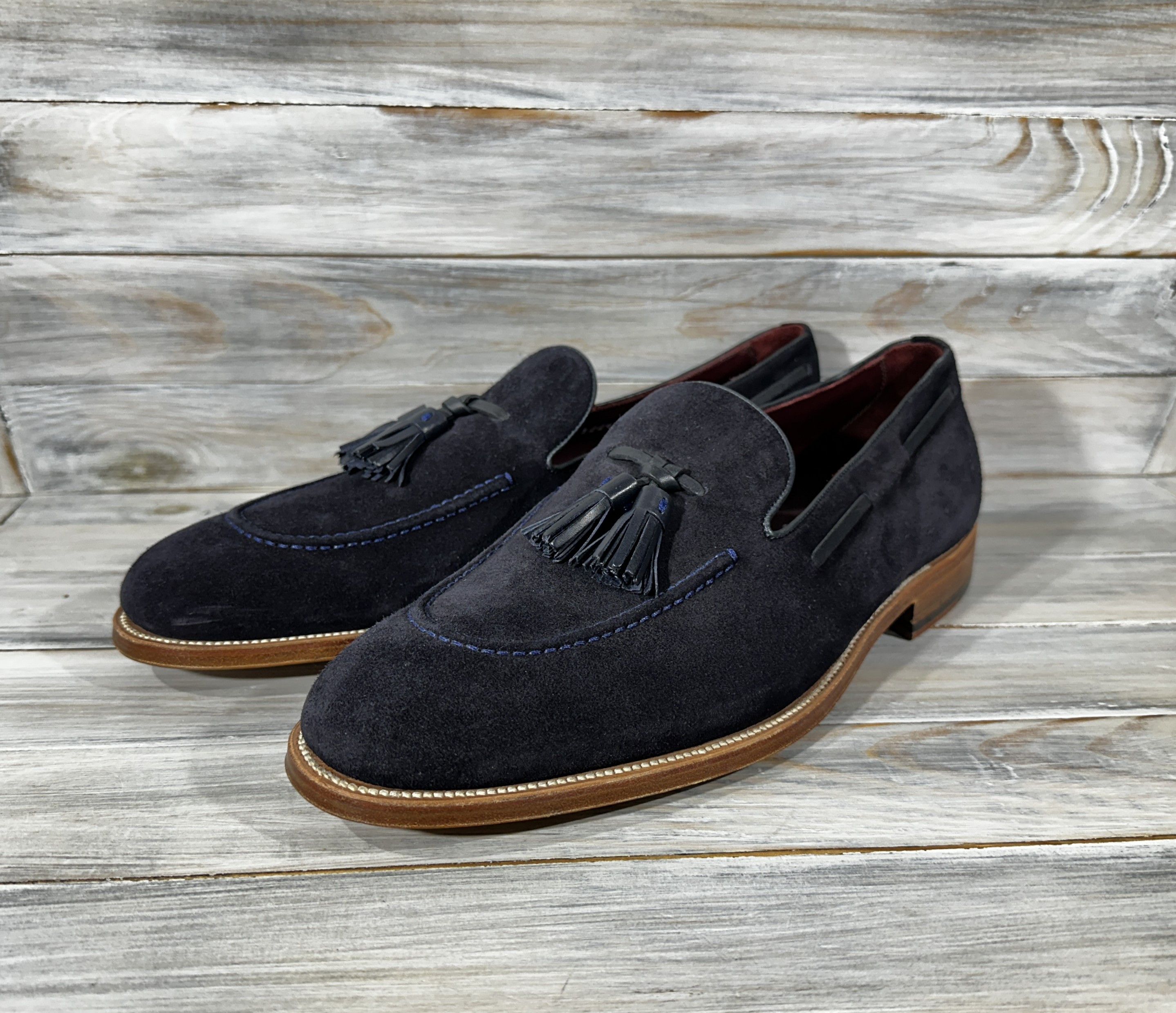 George × Handmade GEORGE'S Mallorca Handmade Tassel Suede Penny Loafers Navy Size US 11 / EU 44 - 16 Thumbnail