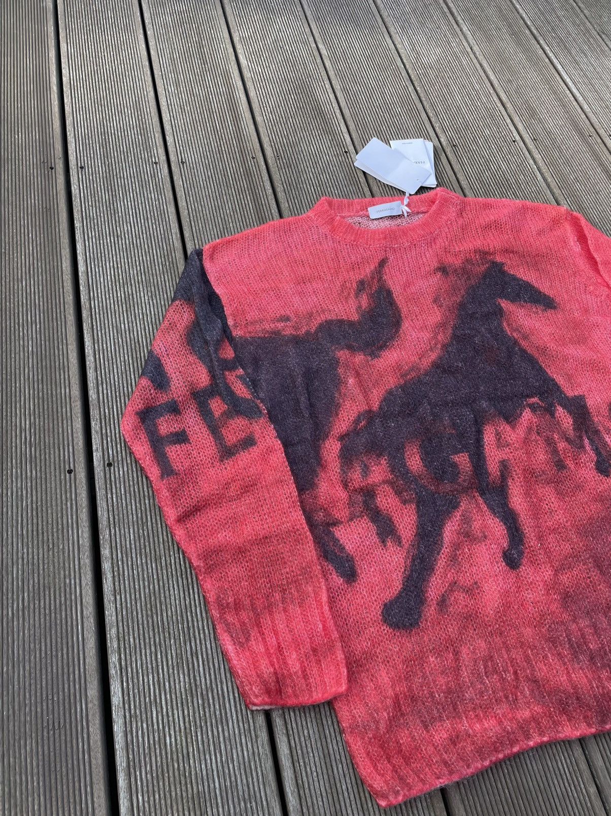 Salvatore Ferragamo BNWT Mustang Print Sweater in Red/Black SS 23 Size US XL / EU 56 / 4 - 3 Thumbnail