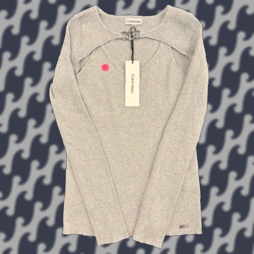 Calvin Klein Calvin Klein Ribbed Cutout Long Sleeve Top Sweatshirt Gray Women's XS NWT Size XS / US 0-2 / IT 36-38 - 1 Thumbnail
