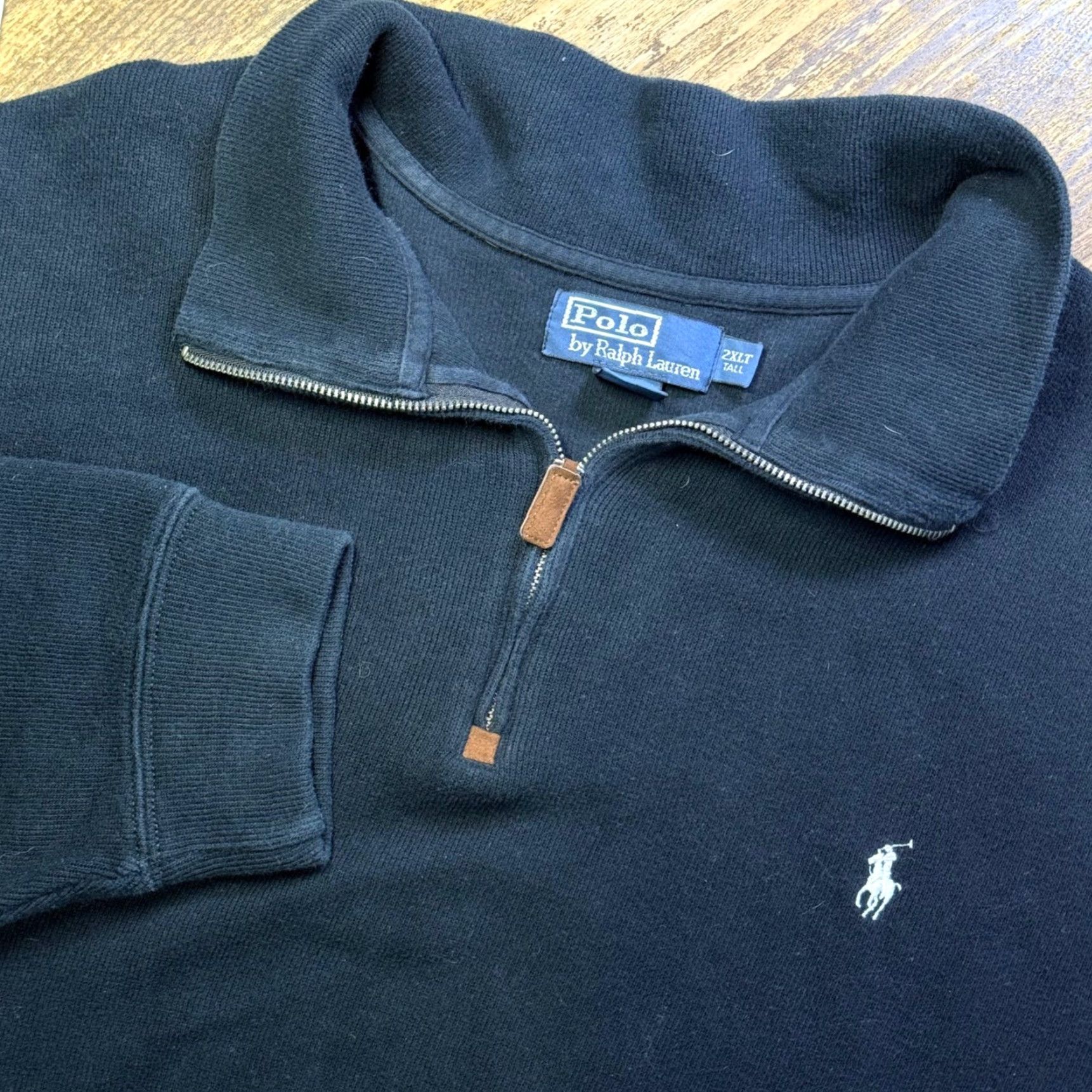 VINTAGE Polo Ralph Lauren Quarter Zip Pullover Mens 2XLT Black 
