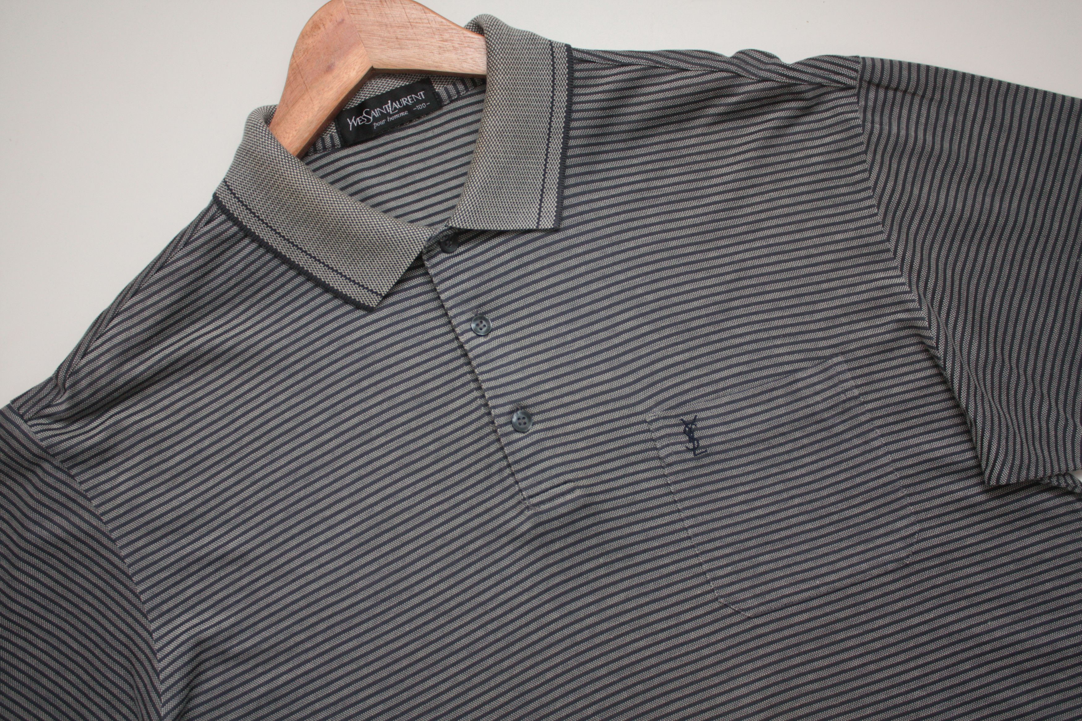 Vintage Yves Saint Laurent Gray Striped Vintage Polo Men's M Size US M / EU 48-50 / 2 - 1 Thumbnail