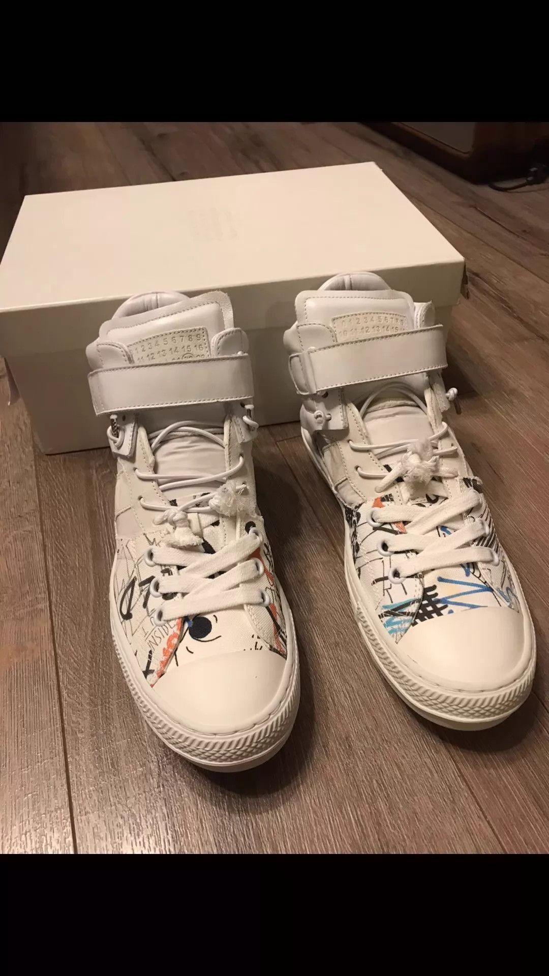 MM6 White High-Top Sneakers with Abstract Art Design Size 9 Size US 9 / EU 42 - 1 Thumbnail