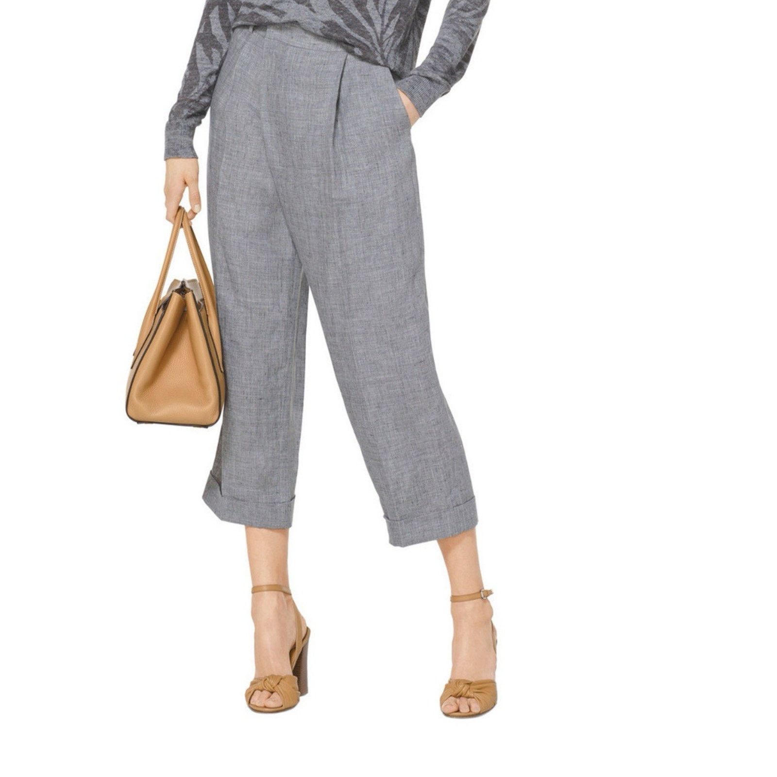 Michael Kors Michael Kors Collection Linen Cropped Trousers Pants Grey 8 Size 30" / US 8 / IT 44 - 1 Thumbnail
