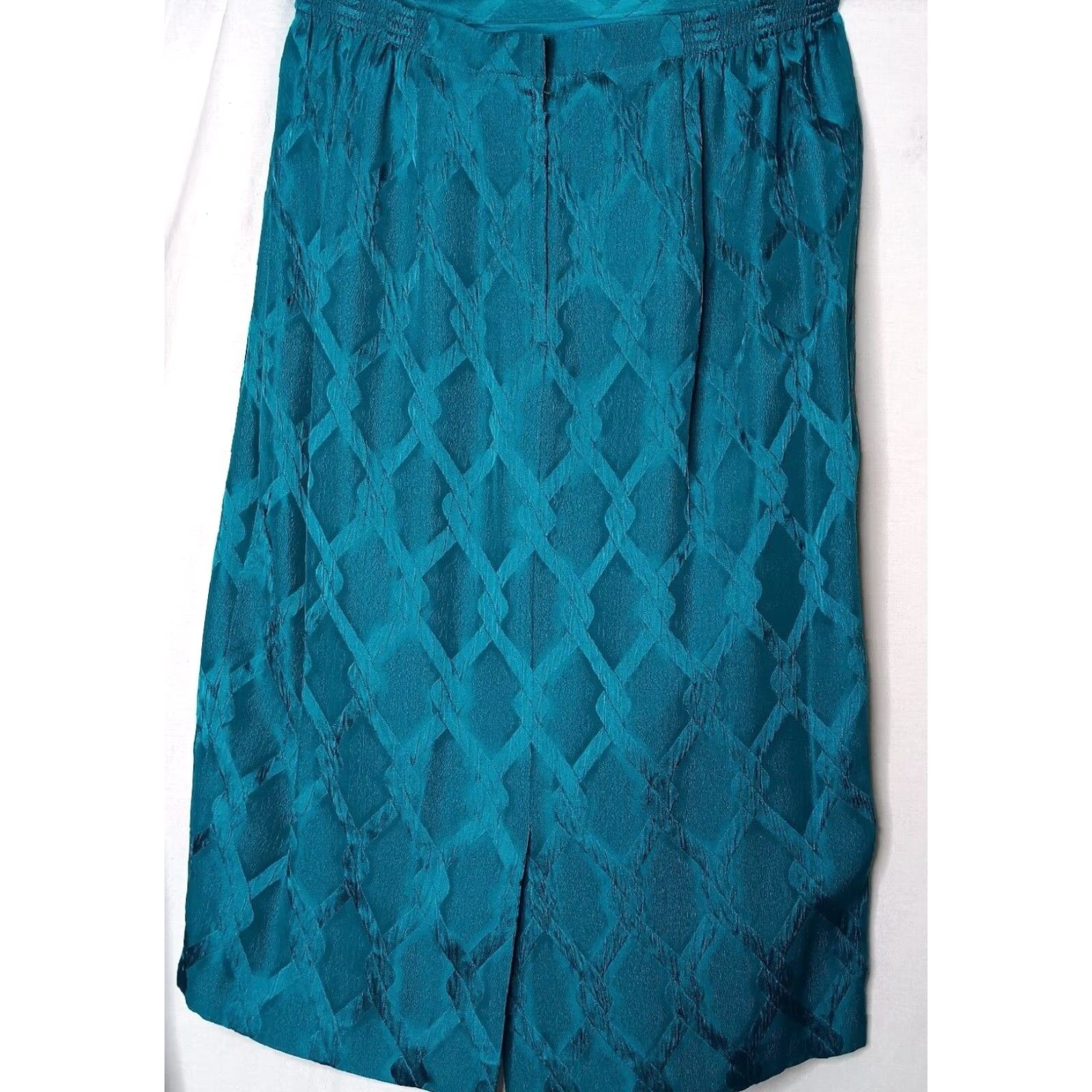 Vintage VINTAGE Anne Crimmins Umi Collections Skirt Suit Teal Silk Set - 2 Piece - Size 12 - Jacket and Skirt - Women - Office Wear - Formal - Silk - Read Size 34" / US 12 / IT 48 - 5 Thumbnail
