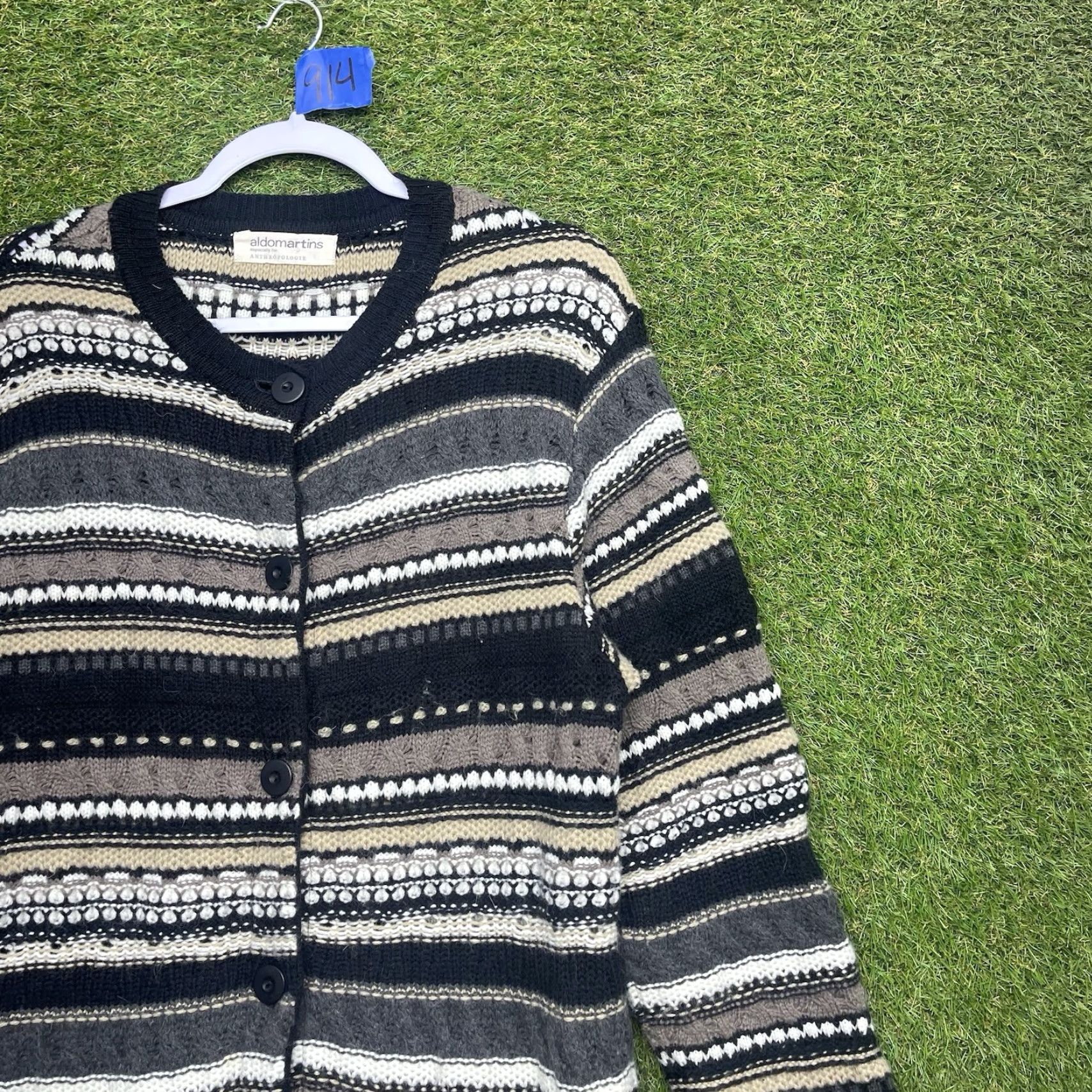 Anthropologie Anthropologie Sweater Cardigan Striped 3D Knit Long Sleeve Round Neck Black Button Pockets Bohemian Classic All Seasons Winter Fall Womens Size S / US 4 / IT 40 - 3 Thumbnail