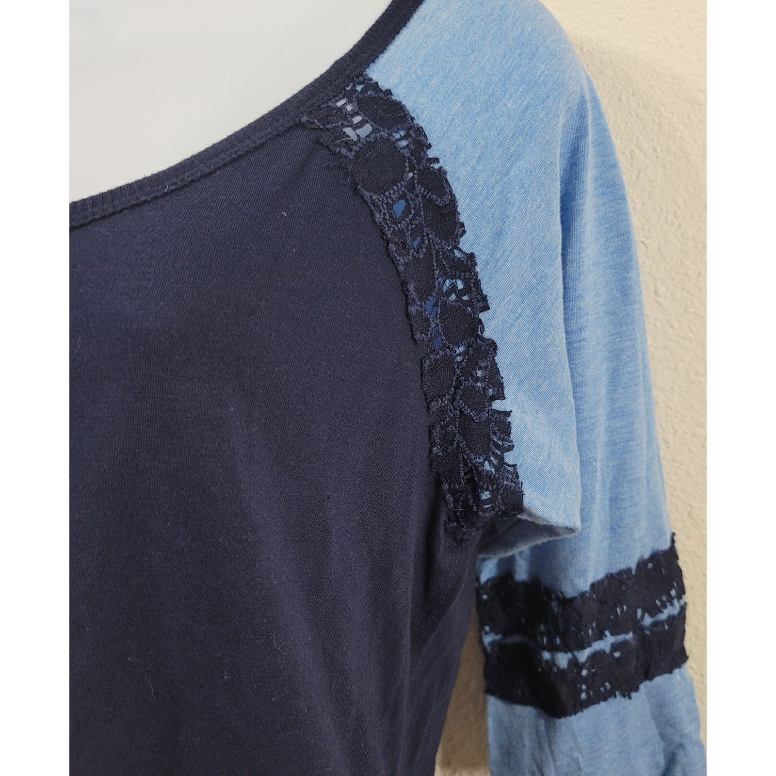Other Energie Navy Blue Light Blue Heathered Raglan 3/4 Sleeves Size L / US 10 / IT 46 - 6 Thumbnail