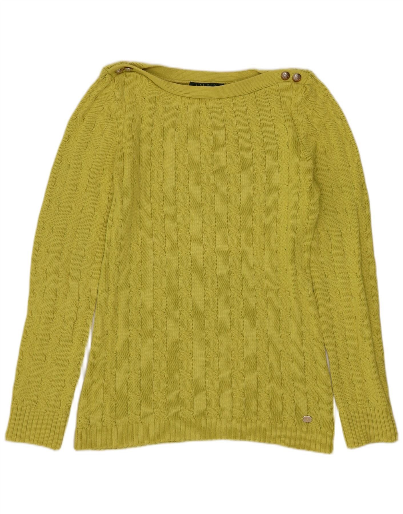 Ralph Lauren Womens Boat Neck Jumper Sweater UK 10 Small Yellow Cotton Size XS / US 0-2 / IT 36-38 - 1 Thumbnail