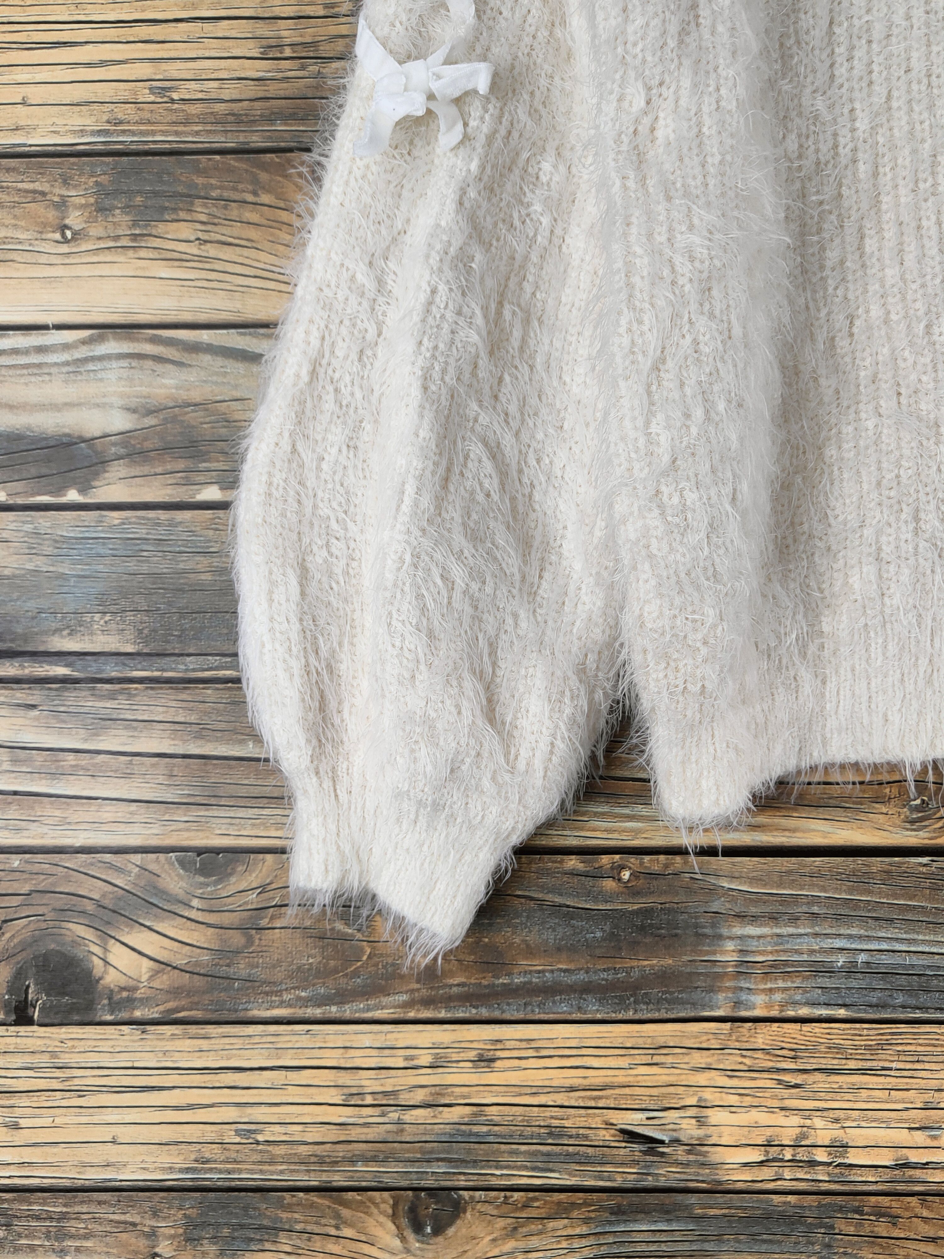 Japanese Brand DL Ingni Cream Fur Mohair Knitwear #46-548 Size M / US 6-8 / IT 42-44 - 4 Thumbnail