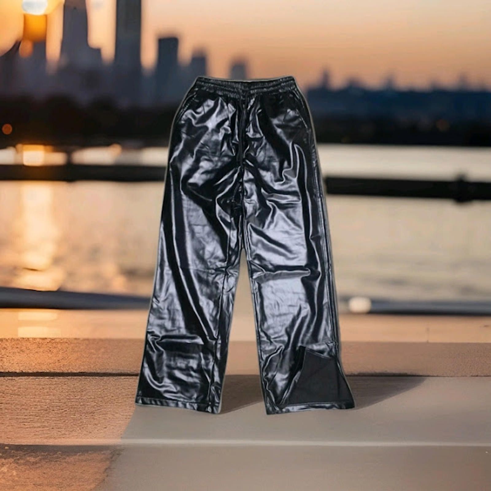 The Unbranded Brand Black Wide Leg Pants Small High Rise Elastic Waist Small Size 28" / US 6 / IT 42 - 2 Thumbnail
