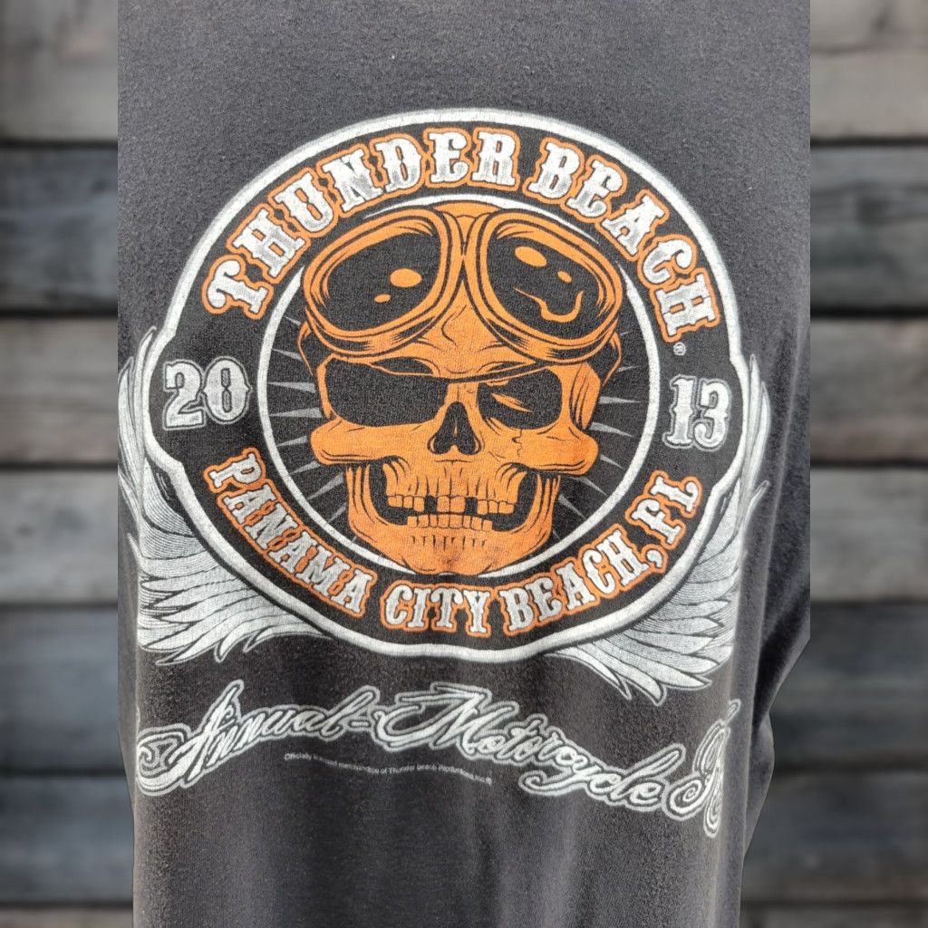 Gildan VINTAGE Gildan T-Shirt Thunder Beach Panama City Beach 2013 Motorcycle Rally Long Sleeve XL Black Mens Graphic Tee 100% Cotton Size US XL / EU 56 / 4 - 1 Thumbnail