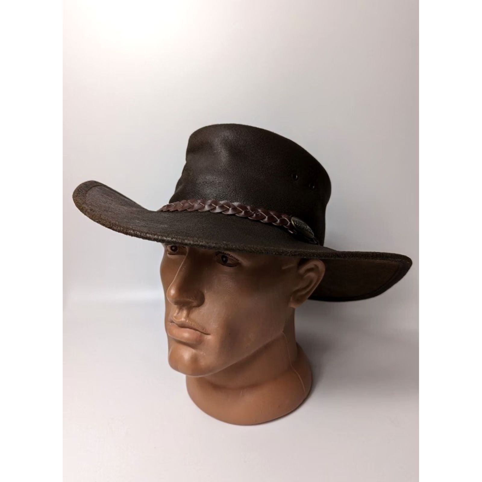 Vintage Purely Outback Purely Australian Lather Cowboy Hat Size S Mens Brown Cowboy Hat Size ONE SIZE - 2 Thumbnail
