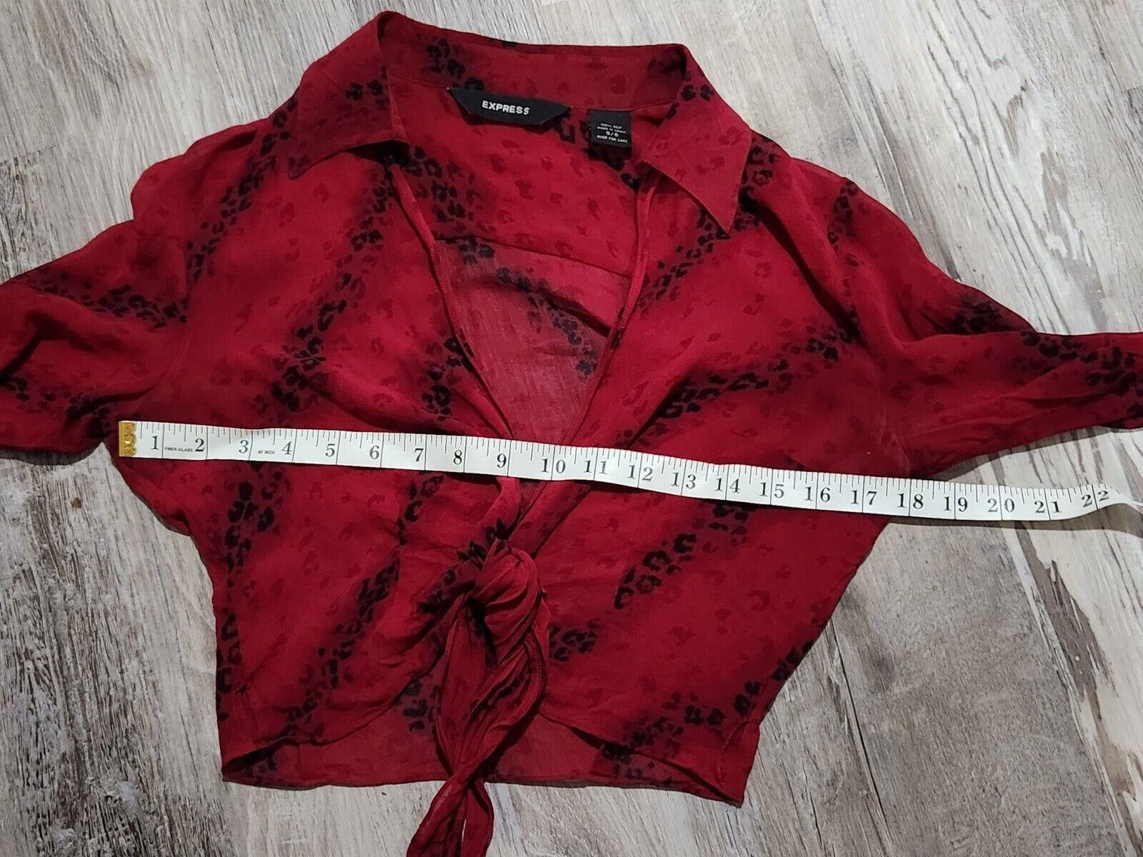 Express Express Crop Top 5/6 Red Cheetah Print 100% Silk Sheer y2k Size M / US 6-8 / IT 42-44 - 4 Thumbnail