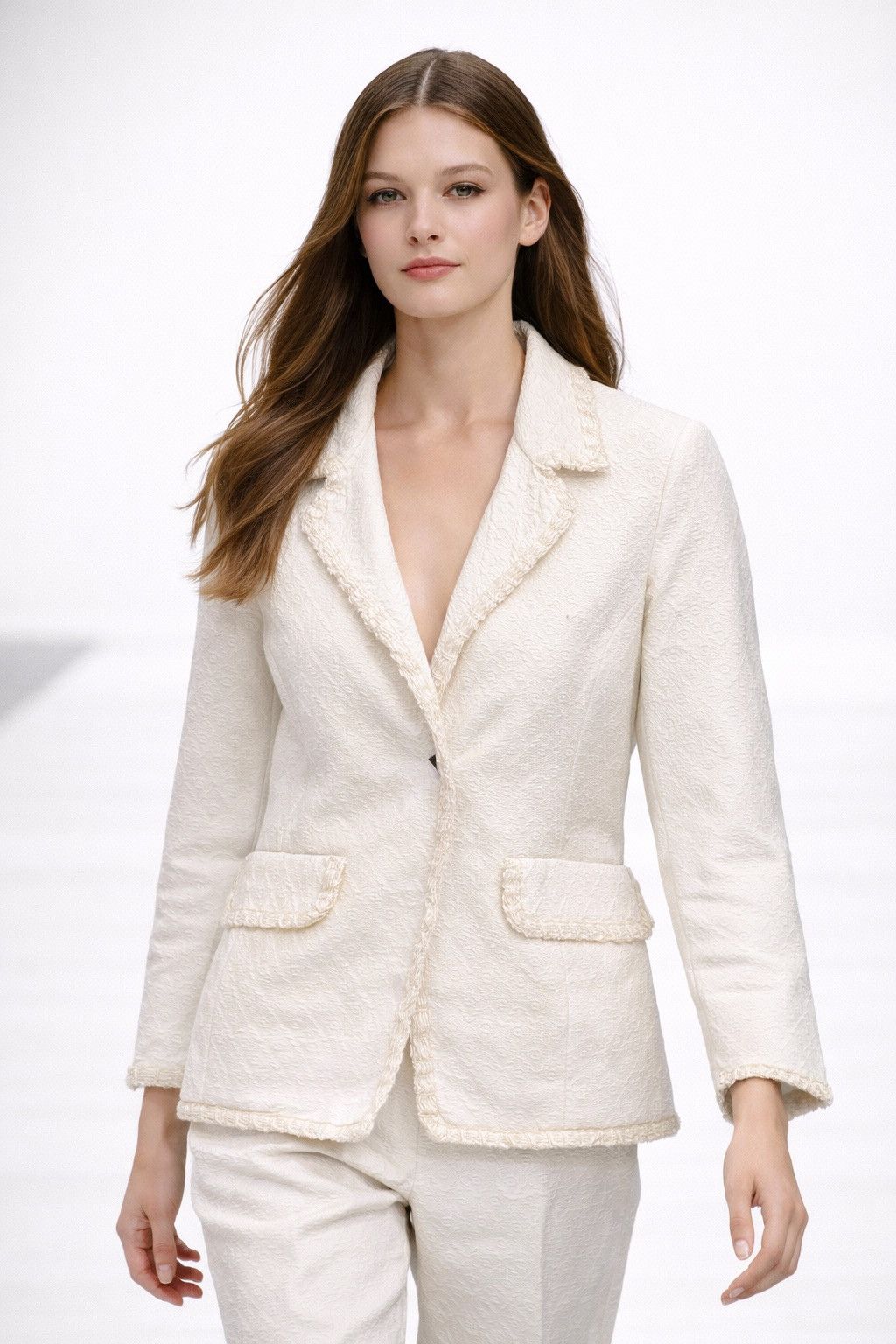 Ermanno Scervino Ermanno Scervino Textured Blazer Jacket Delicate Ruffle Trim Size XS / US 0-2 / IT 36-38 - 1 Thumbnail