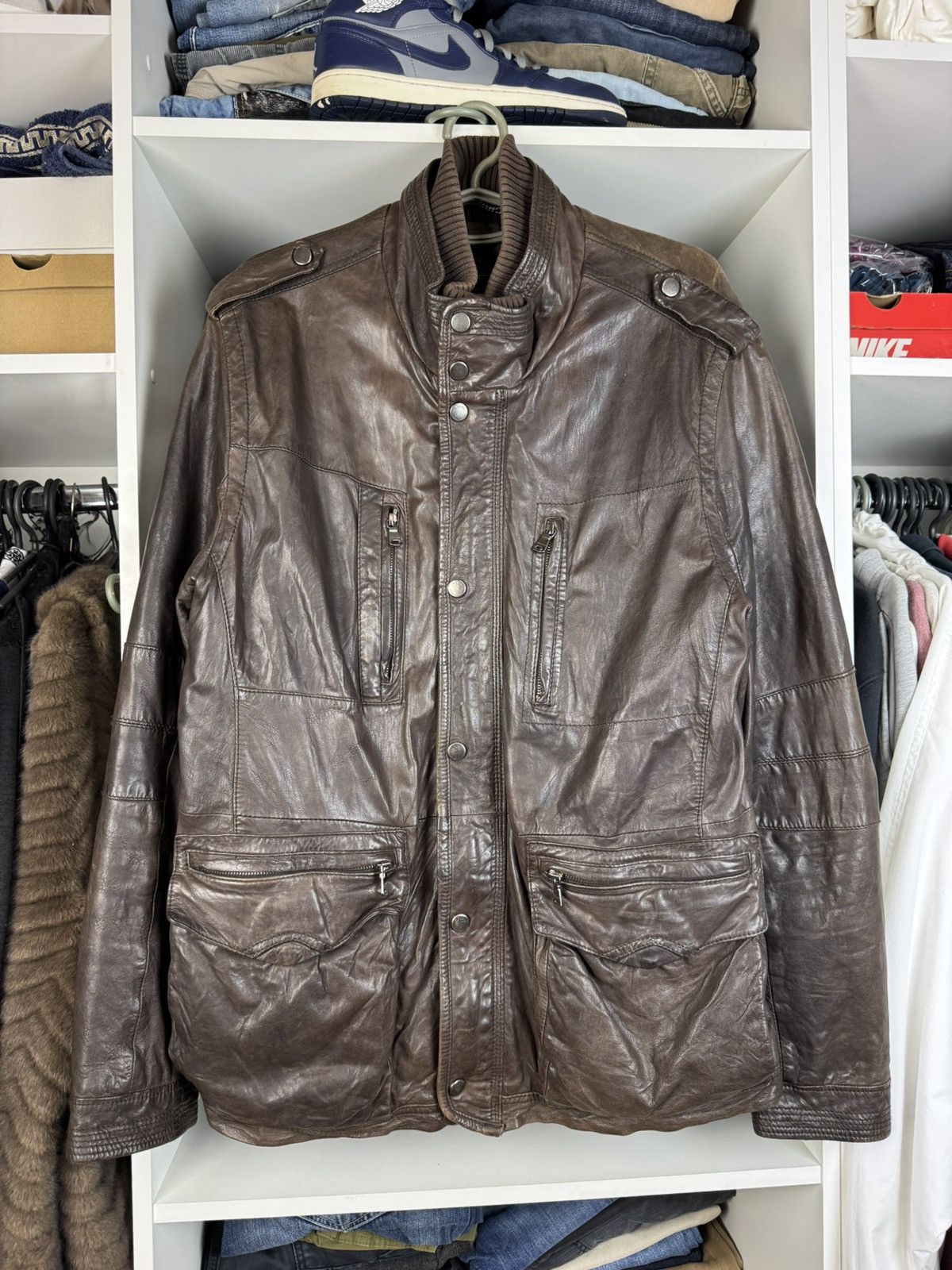 Hugo Boss Hugo Boss Men's Brown Genuine Leather Field Jacket Size US L / EU 52-54 / 3 - 1 Thumbnail