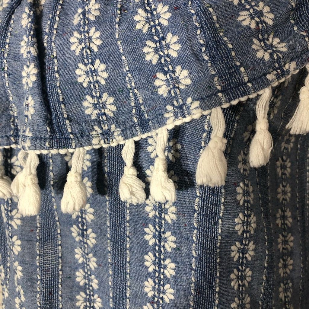 Vintage Y2K crop top boho blue white fringes embroidered ruffled S Size S / US 4 / IT 40 - 5 Thumbnail