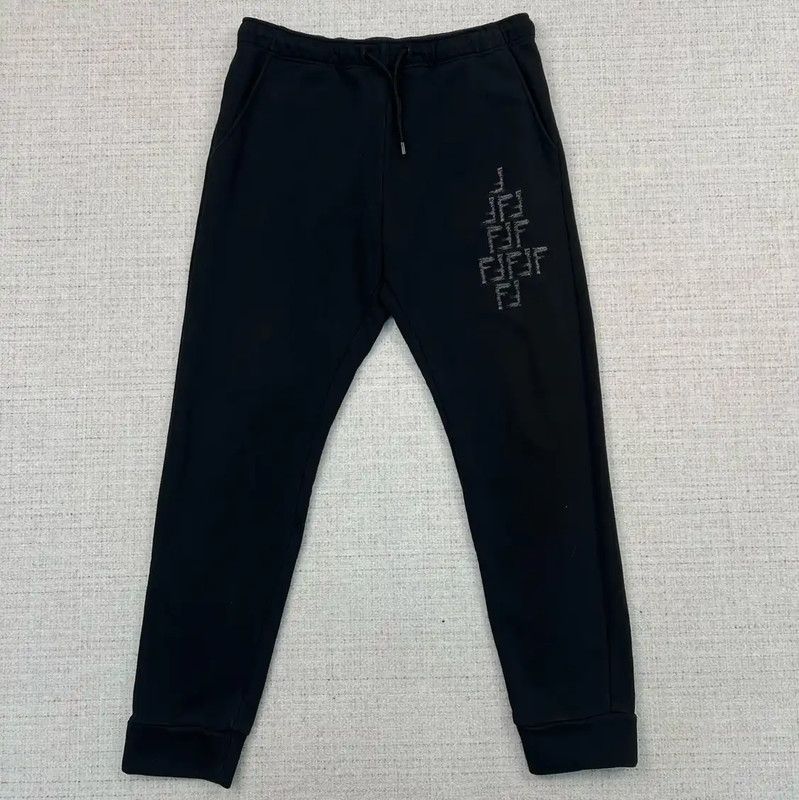 Fendi Fendi Black Cotton Print Casual Pants 0089 Size US 28 / EU 44 - 1 Thumbnail