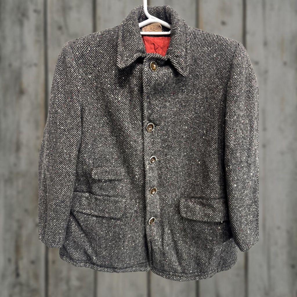 Vintage VINTAGE Merrill Woolen Mills Lined Peacoat Jacket Mens Large Gray Herringbone 1950s Wool USA MADE Size US L / EU 52-54 / 3 - 1 Thumbnail