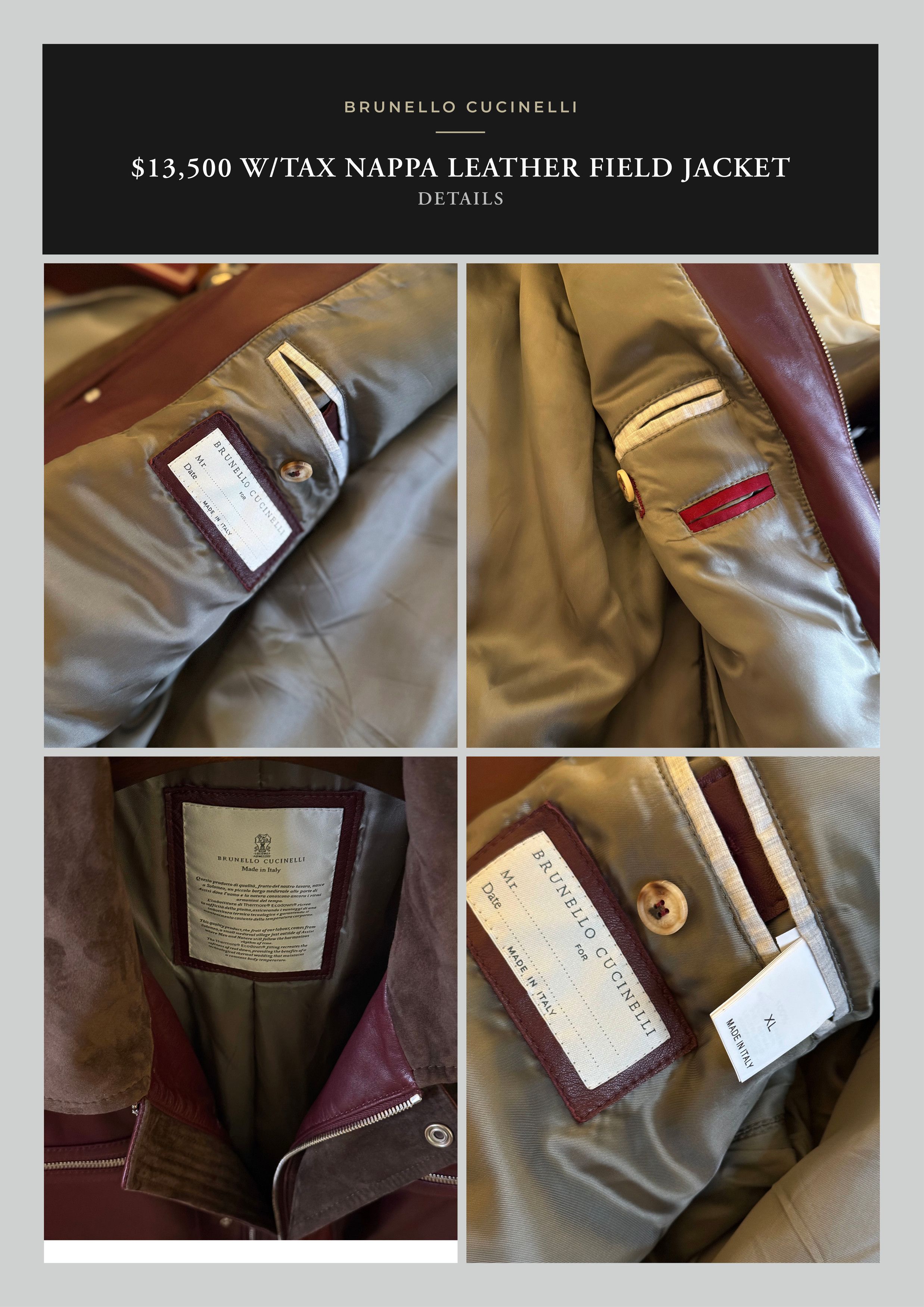 Brunello Cucinelli A Menswear Grail, Rare $13,500 Nappa Leather Jacket Size US XL / EU 56 / 4 - 23 Thumbnail