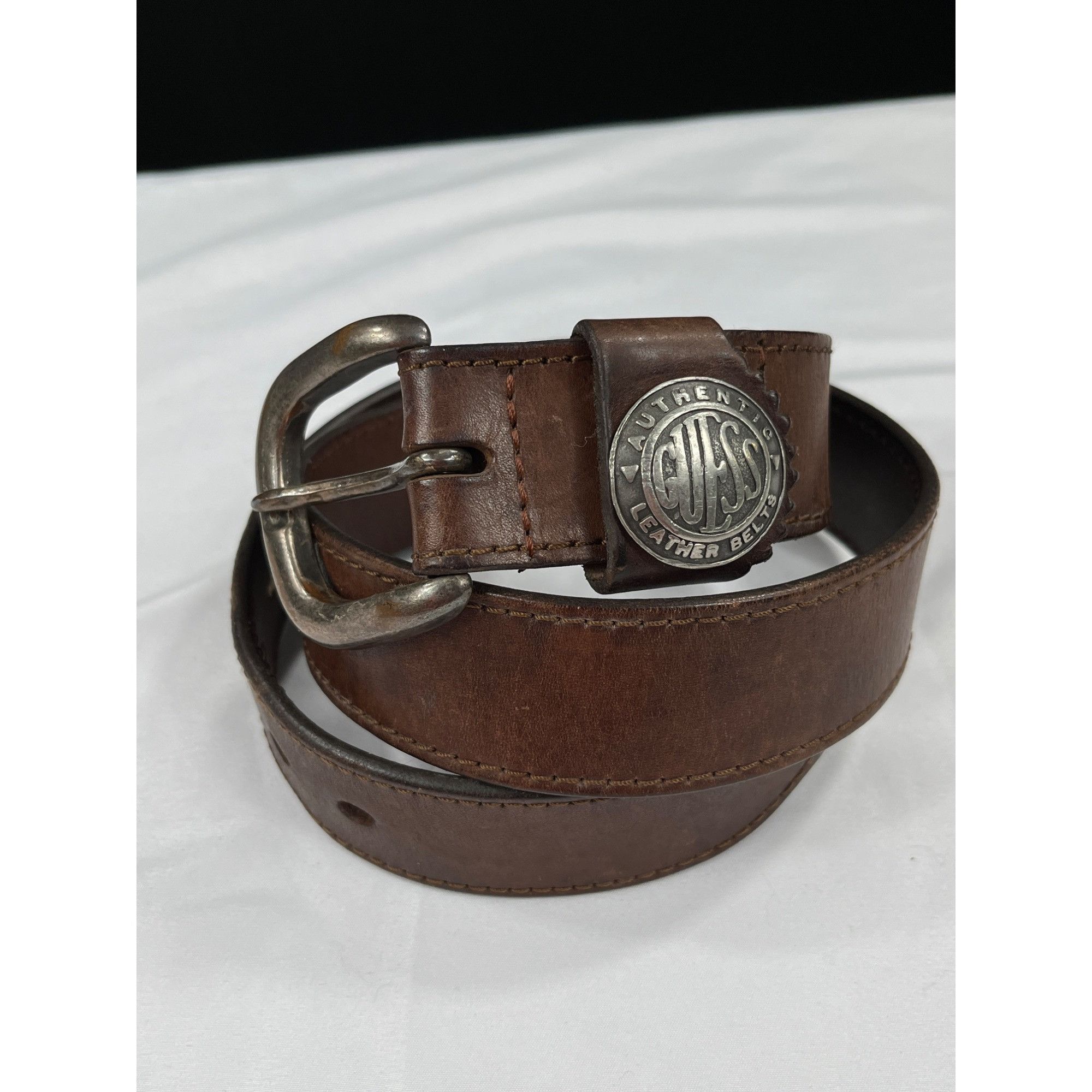 Guess Guess SKU 7926 Authentic Brown Leather Belt Metal Buckle Size ONE SIZE - 2 Thumbnail