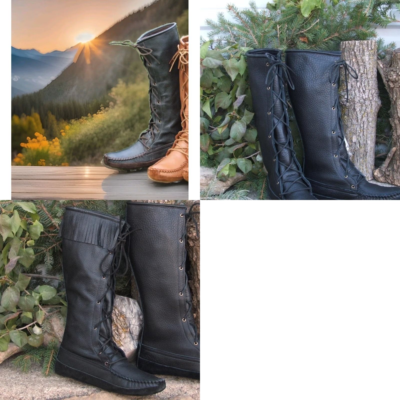 Vintage FOOTSKINS Deerskin Fringe Knee High Boots Black Womens 6 / 6.5 Leather Lining Lace Up Knee High Western 14" 3" Fringe USA NATIVE, 90s, Vintage? Size US 6 / IT 36 - 10 Thumbnail