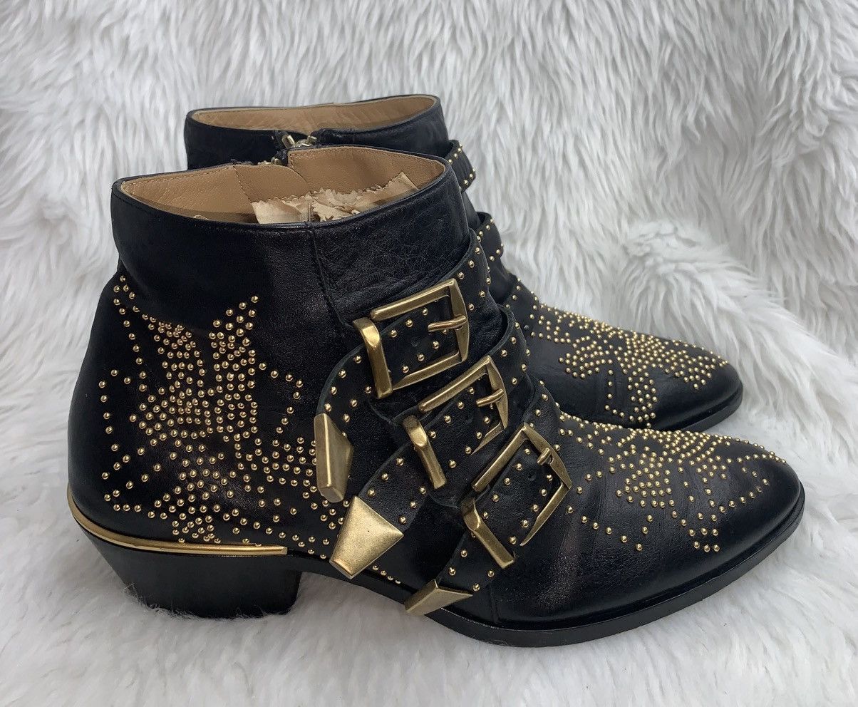 Chloe Chloe Susanna Gold Stud Western Ankle Boots Size US 7.5 / IT 37.5 - 4 Thumbnail