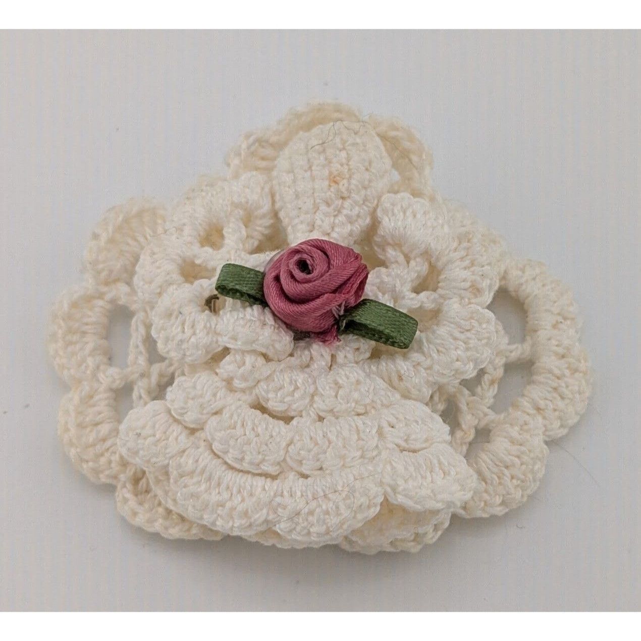 Other Vintage Handmade Crochet Angel Brooch With Ribbon Rose Accen Size ONE SIZE - 7 Thumbnail