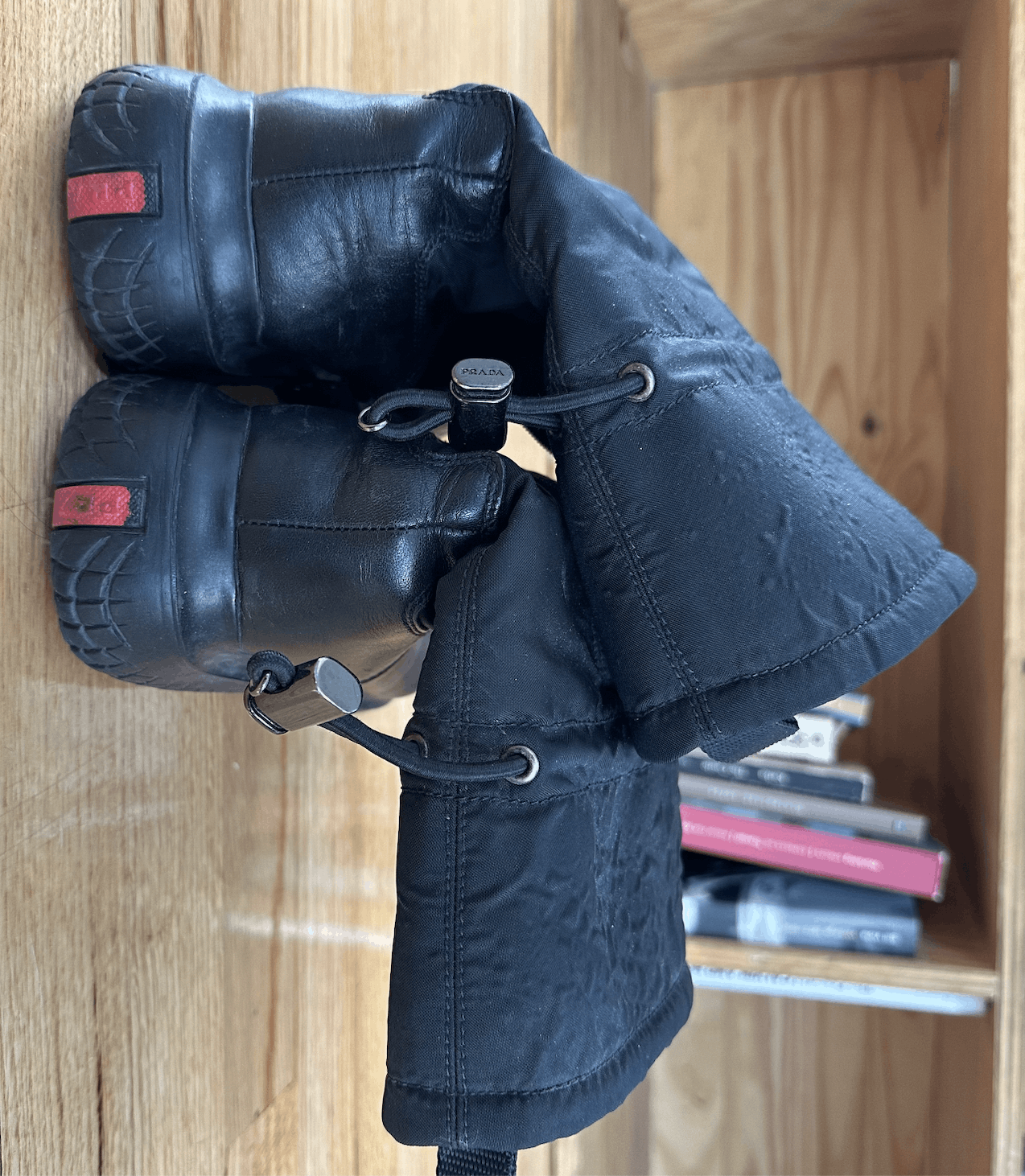 image of Prada Vibram Sole Black Boots W/ Drawstring, Women's (Size 7.5)