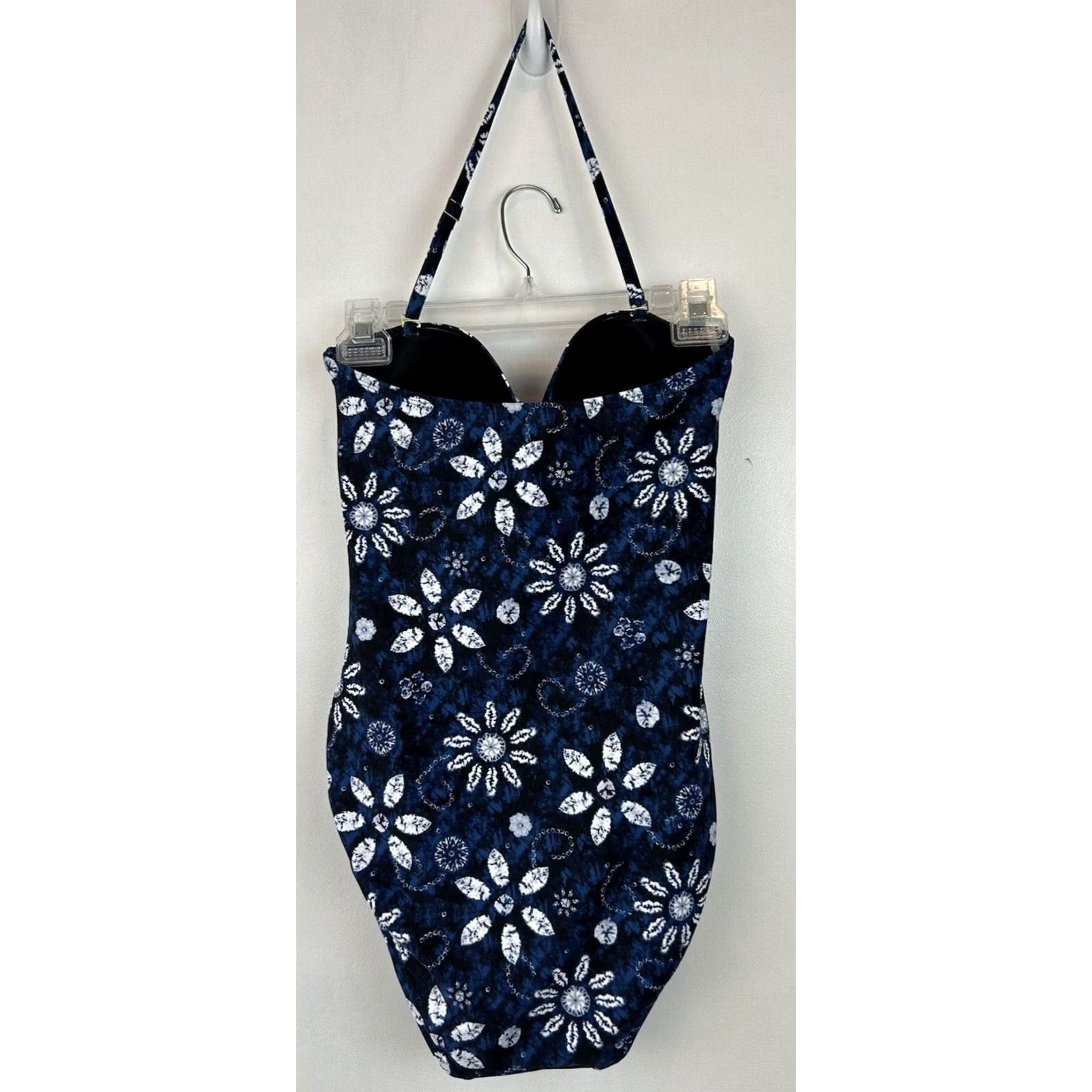 Vintage Bleu Rod Beattie Swim Top Womens 10 Blue Floral Twist Halter Padded Built-In Bra Tank Swimsuit Size L / US 10 / IT 46 - 4 Thumbnail