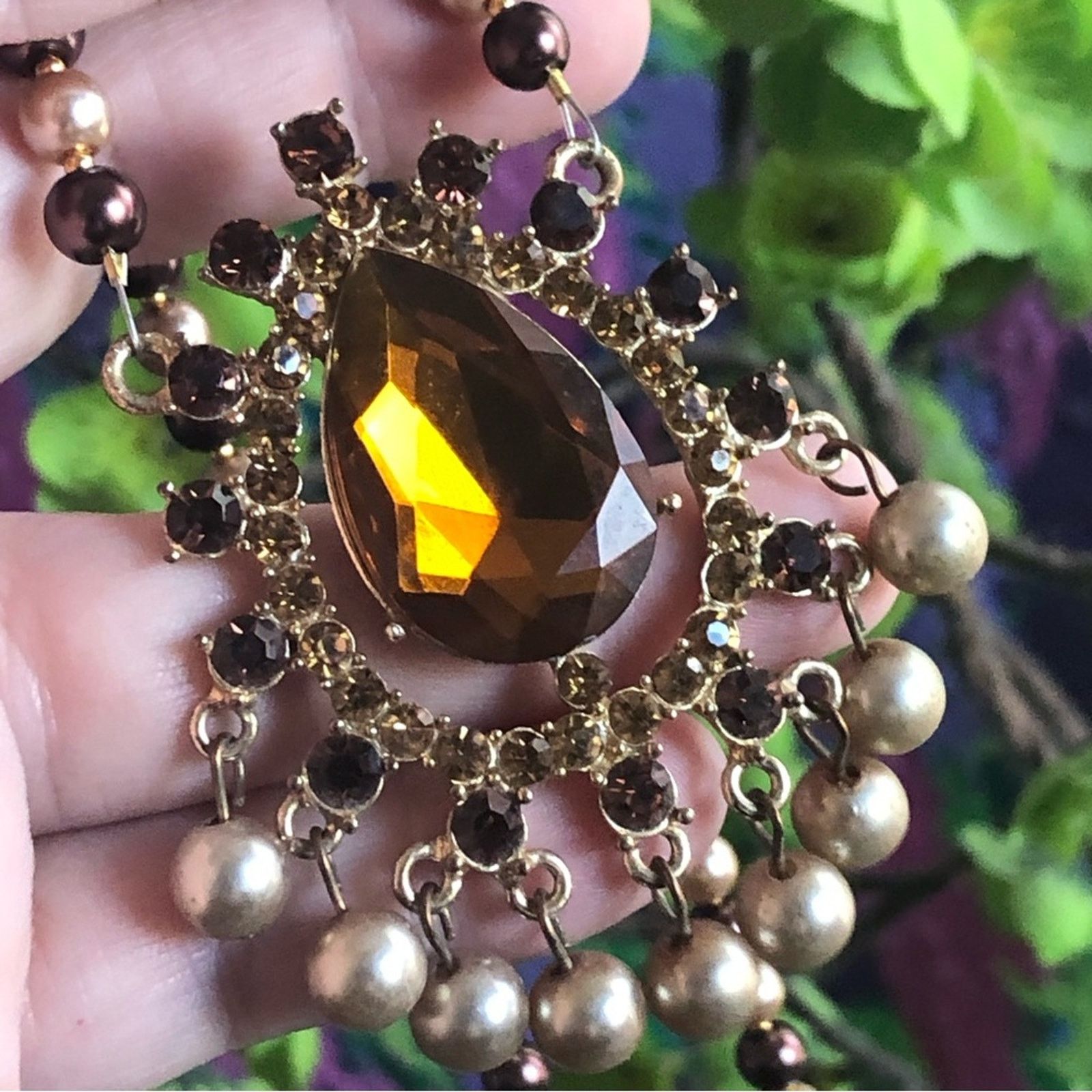 Handmade Handcrafted repurpose brown topaz pendant Pearl necklace Size ONE SIZE - 2 Thumbnail
