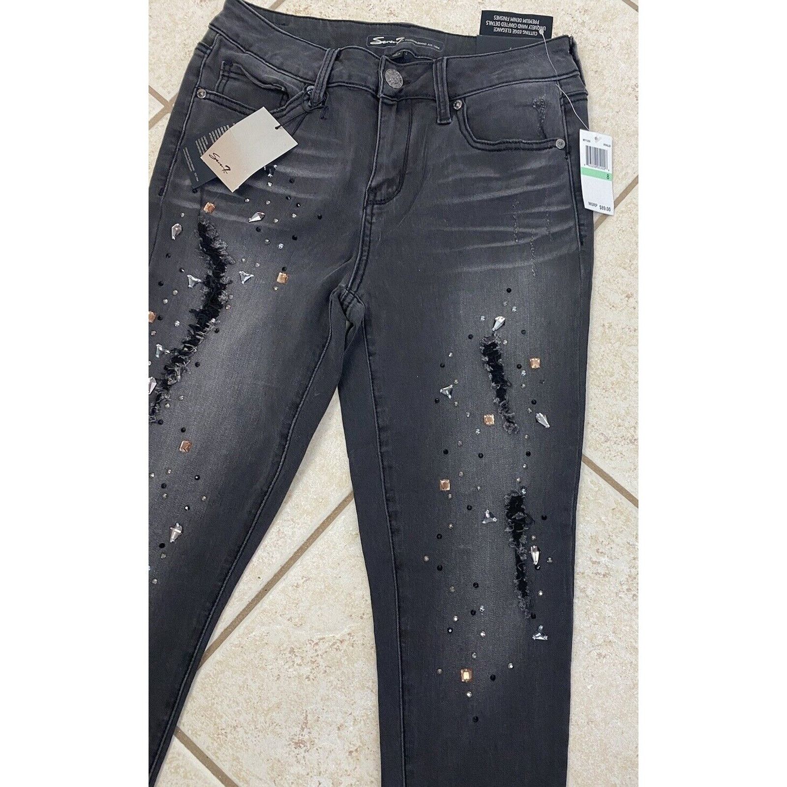 Seven 7 NWT Seven7 Jeans 8 Mid-Rise Skinny Rhinestones Stretch Size 30" / US 8 / IT 44 - 3 Thumbnail