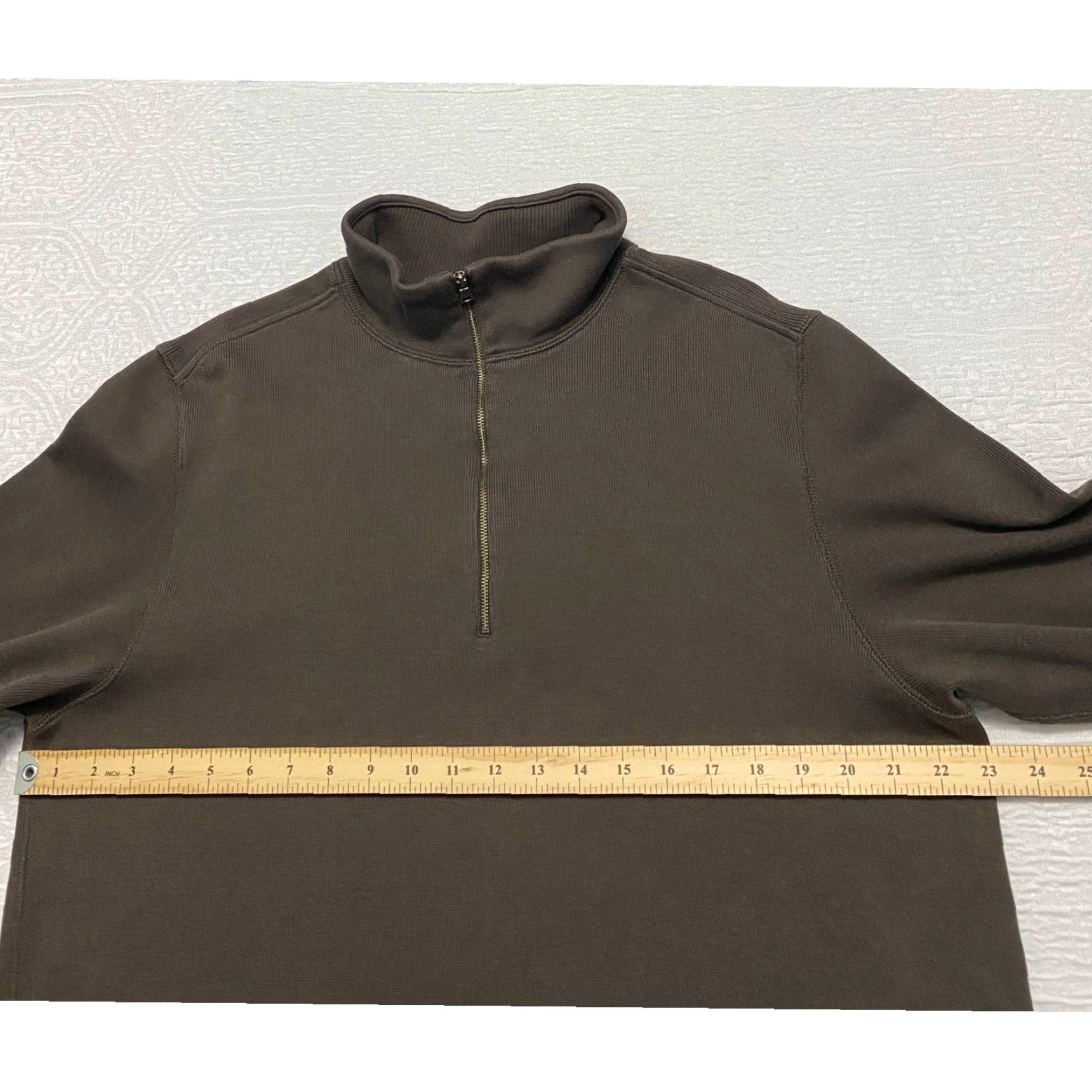 Banana Republic Banana Republic Mens XL Brown 1/4 Zip Mock Neck Long Sleeve Cotton Pullover Size US XL / EU 56 / 4 - 6 Thumbnail