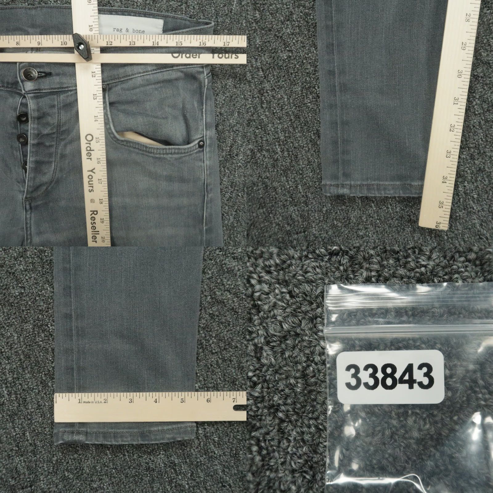 Rag & Bone VINTAGE rag & bone Jeans Men 33x35 Slim 5-Pocket Denim Gray Cotton Skinny 90s Mens Size US 33 - 8 Thumbnail