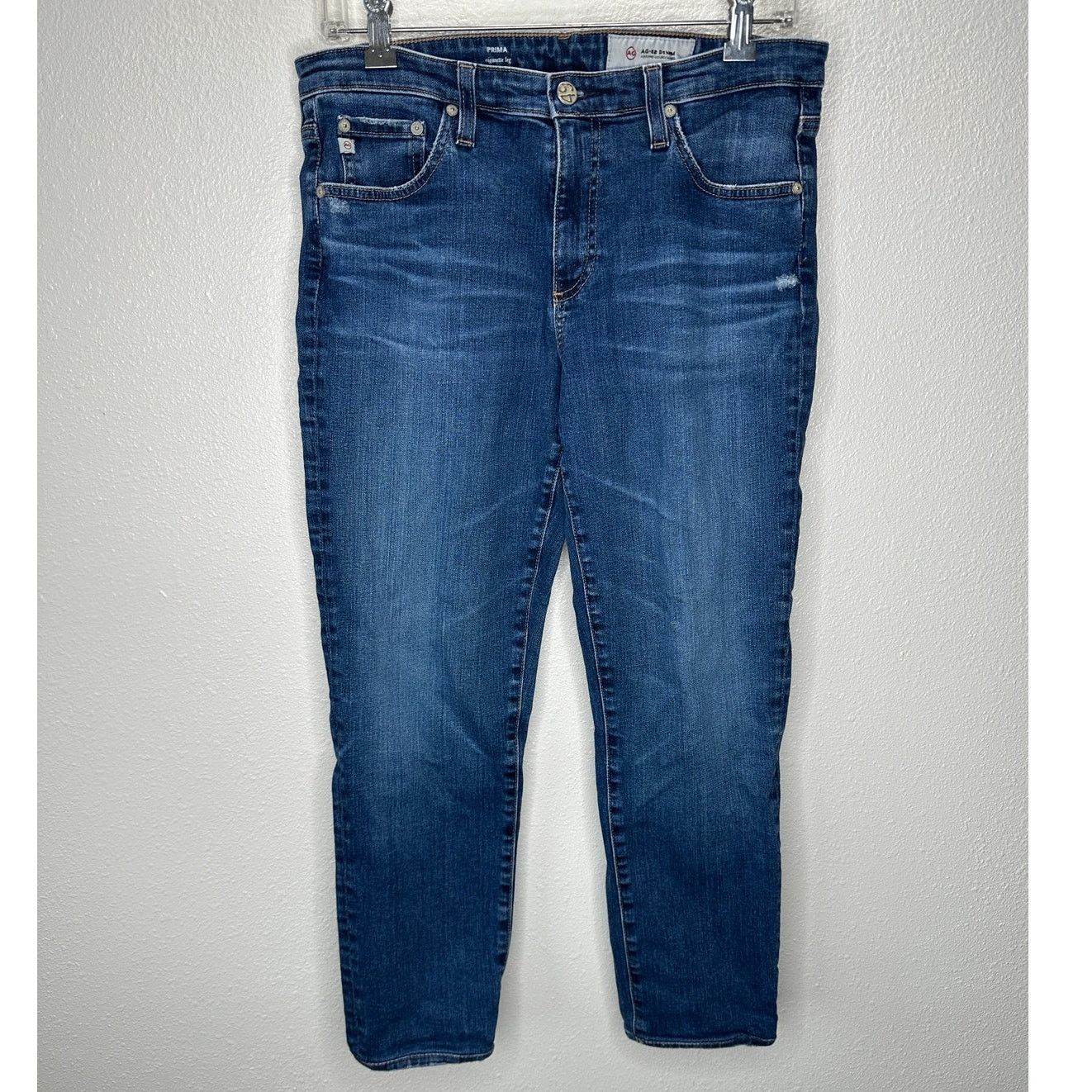 AG Adriano Goldschmied AG Medium Dark Wash Prima Cigarette Leg Whiskered Jeans 30R Size 30" / US 8 / IT 44 - 2 Thumbnail