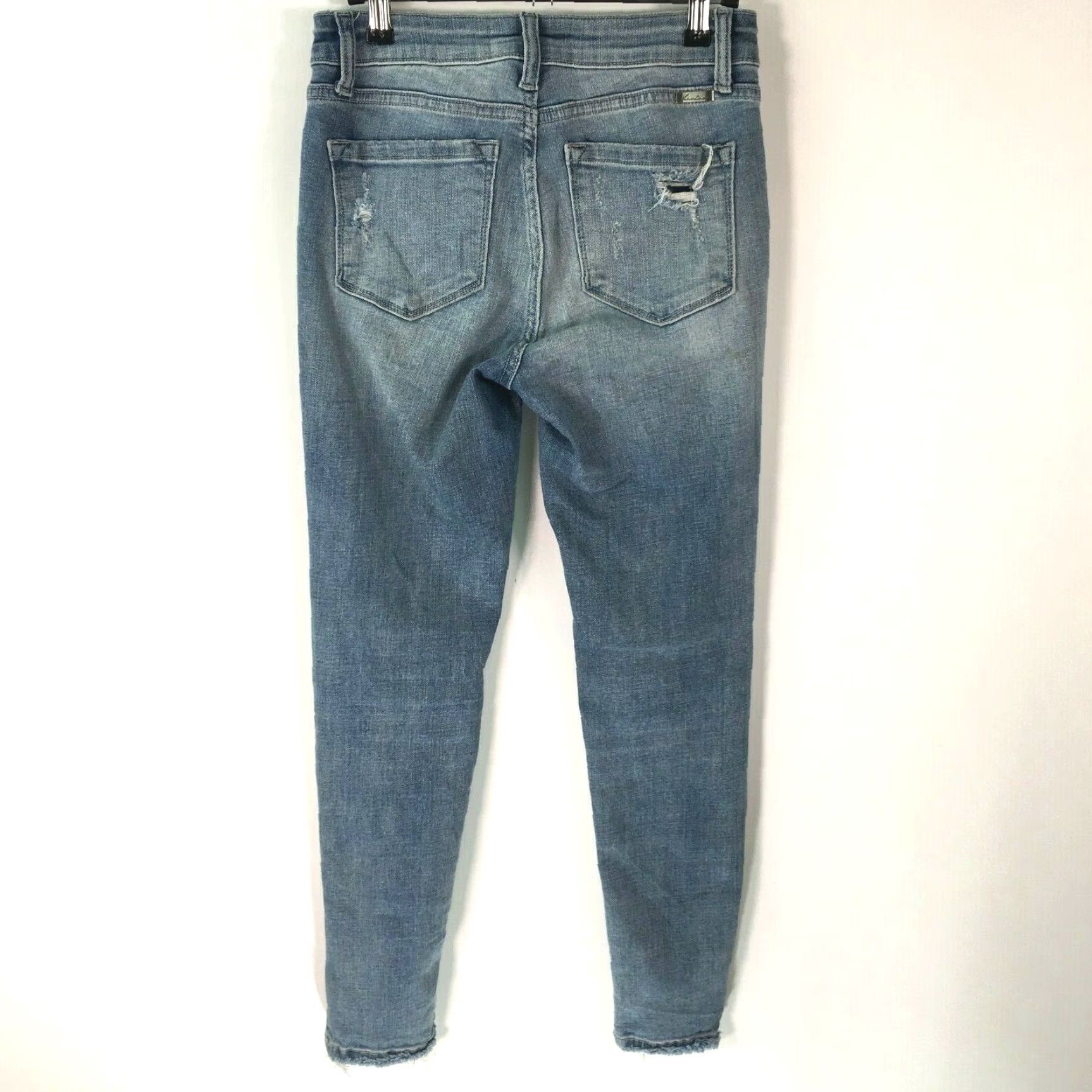 Vintage Kancan Jeans 5/26 Blue Skinny Distressed Flat Front Casual Womens Size 27" / US 4 / IT 40 - 2 Thumbnail