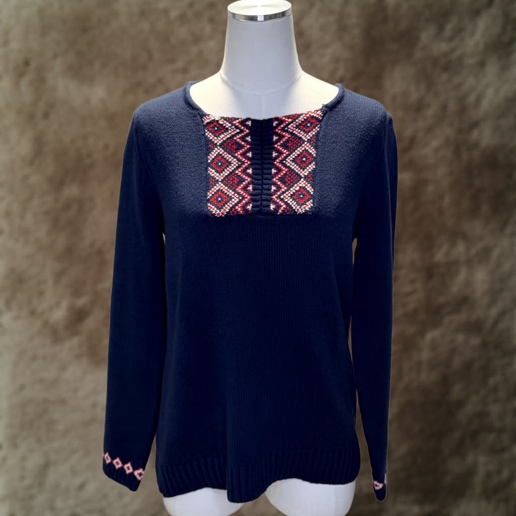 Vintage Vermont Country Store Sweater Womens Medium Blue Fair Isle Knit Pullover Size M / US 6-8 / IT 42-44 - 1 Thumbnail