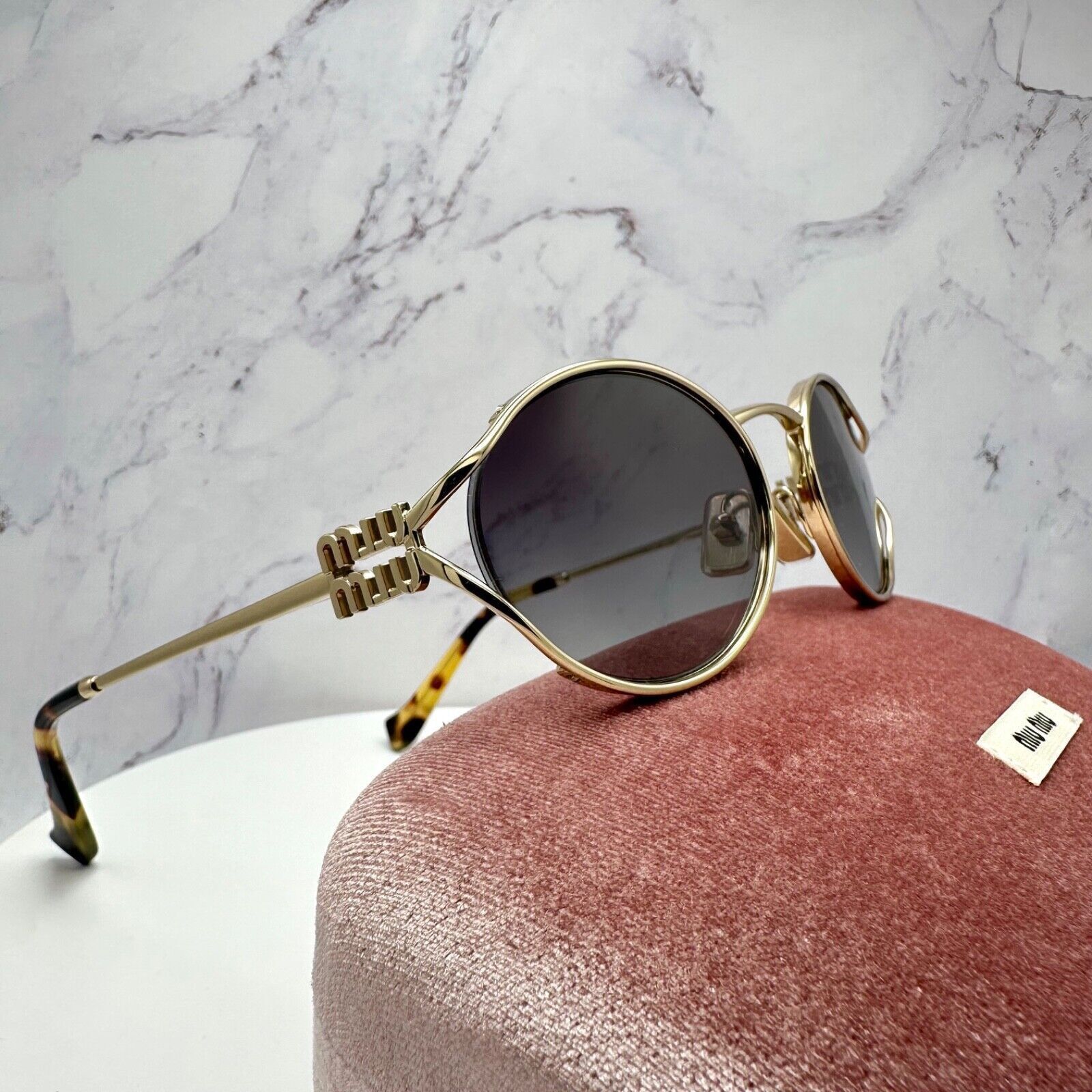 New MIU MIU Sunglasses Gold Metal Slim Frame Oval