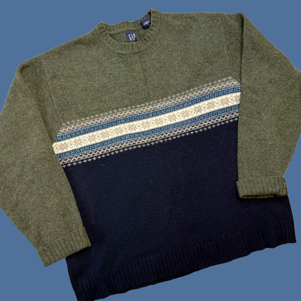Gap VTG GAP Sweater Mens 2XL Green Navy Blue Fair Isle Lambswool Knit Crewneck 90s Pullover Wool Knit Casual Size US XXL / EU 58 / 5 - 1 Thumbnail