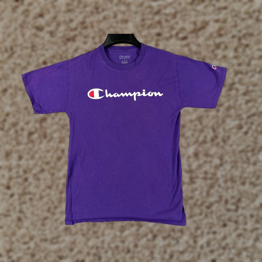 Champion Champion Shirt Mens Small Purple Spellout Logo Short Sleeve Crew Cotton Blend Size US S / EU 44-46 / 1 - 1 Thumbnail