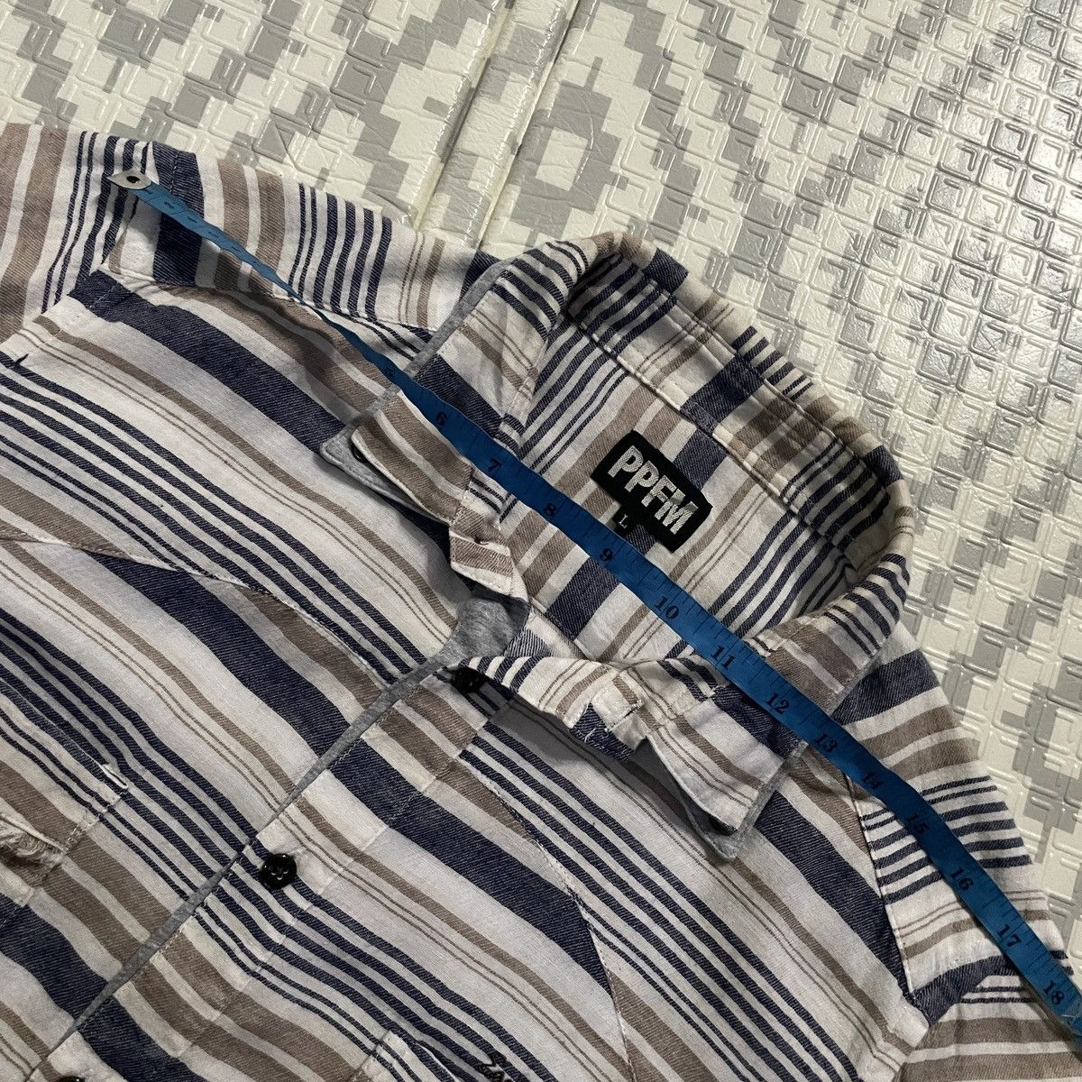 If Six Was Nine × Le Grande Bleu (L.G.B.) × PPFM PPFM Eastern Rock double collar stripes shirt Size US L / EU 52-54 / 3 - 13 Thumbnail