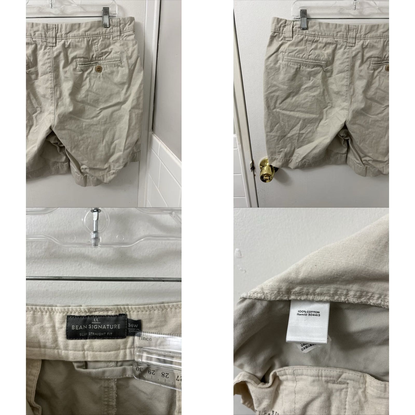 Vintage L.L. Bean Signature Shorts Mens 36 Beige Slim Straight Fit 304413 Canvas Cotton Zipper Flat Front Pockets Chino Summer Casual Vintage: No Size US 36 / EU 52 - 8 Thumbnail