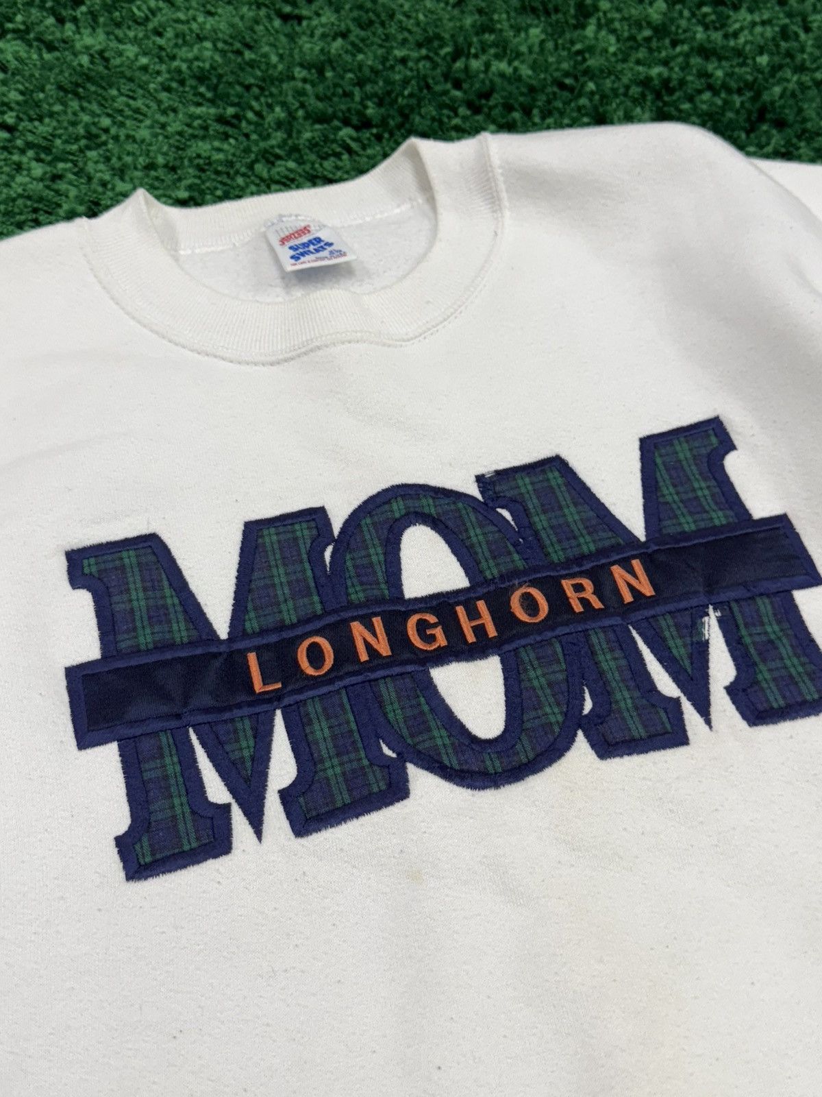 Jerzees × Vintage Vintage "Longhorn Mom" Plaid Logo Sweatshirt 90s 80s XL Size US XL / EU 56 / 4 - 3 Thumbnail